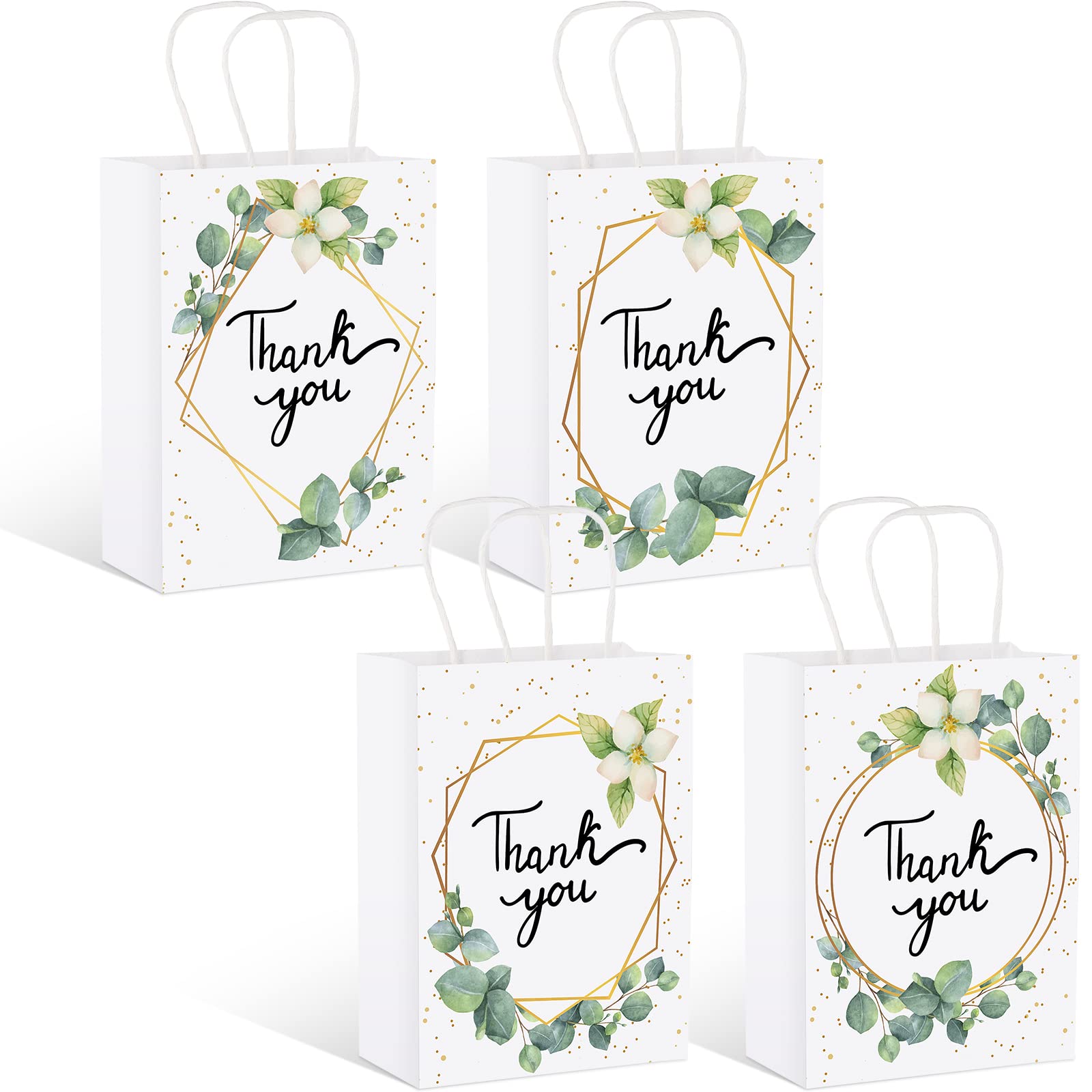Greenery Eucalyptus Small Thank You Bags Floral Design Paper Gift Bags With Handles Baby Shower Favor Bags Thank You Wedding Bag