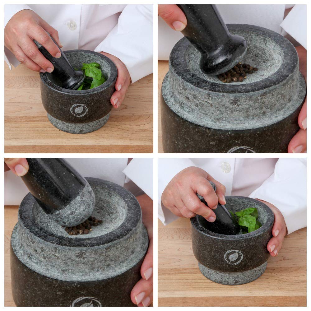 Laevo Mortar And Pestle Set (Large) | Gray Granite | Stone Spice Grinder | 2.1 Cup Capacity | 5.5 Inch | Reversible | Molcajete