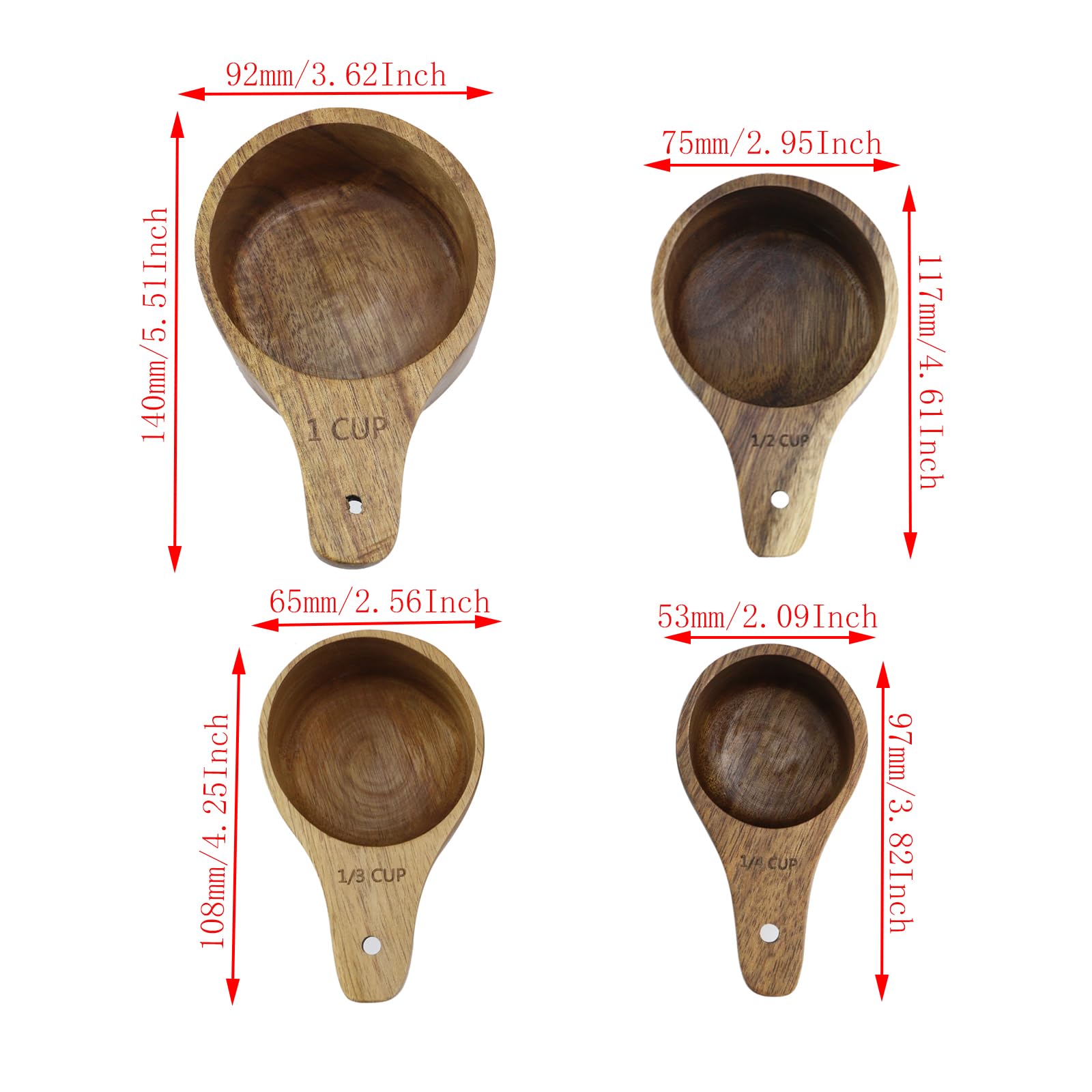 Mewutal 4Pcs/Set Wooden Measuring Cup And Measuring Spoon Kit For Baking Cooking Spice Coffee Tea Milk Powder