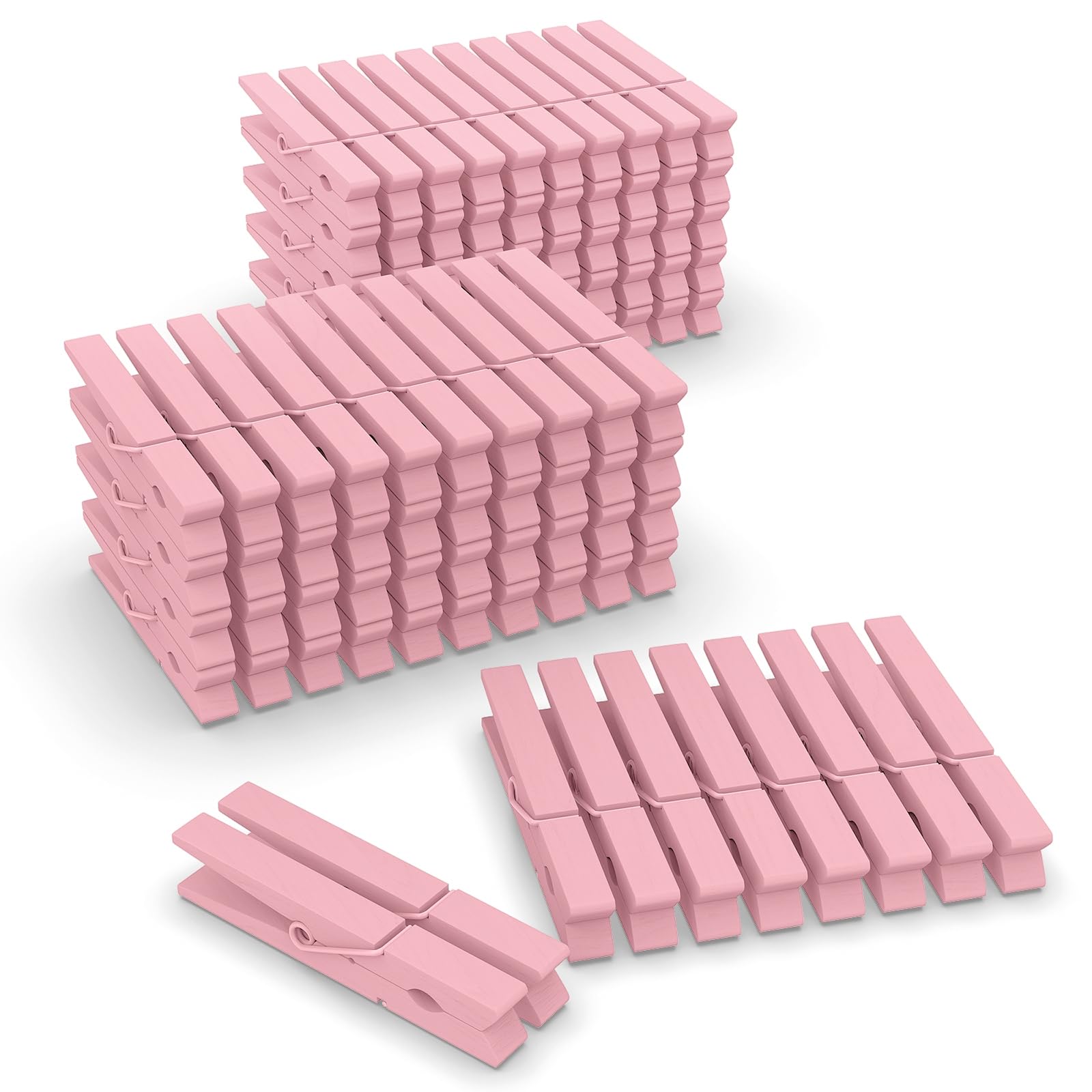 Colored Clothes Pins Wooden 100 Pack, Pink Clothes Pins Wood, Colorful Clothespin For Craft Art Hanging Photos Baby Shower Class