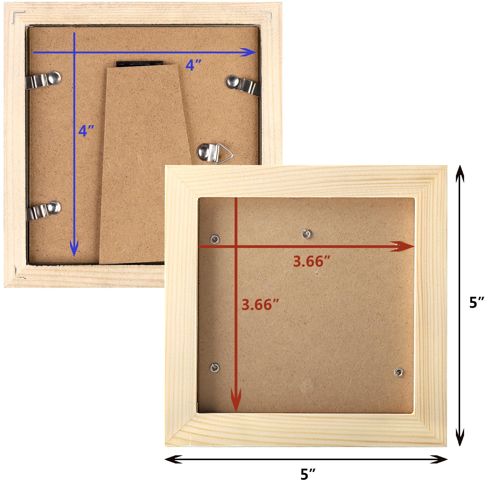 4x4 Grain Picture Frames Square Classic Natural Wood 6 Pack for Wall Mounting and Tabletop Display