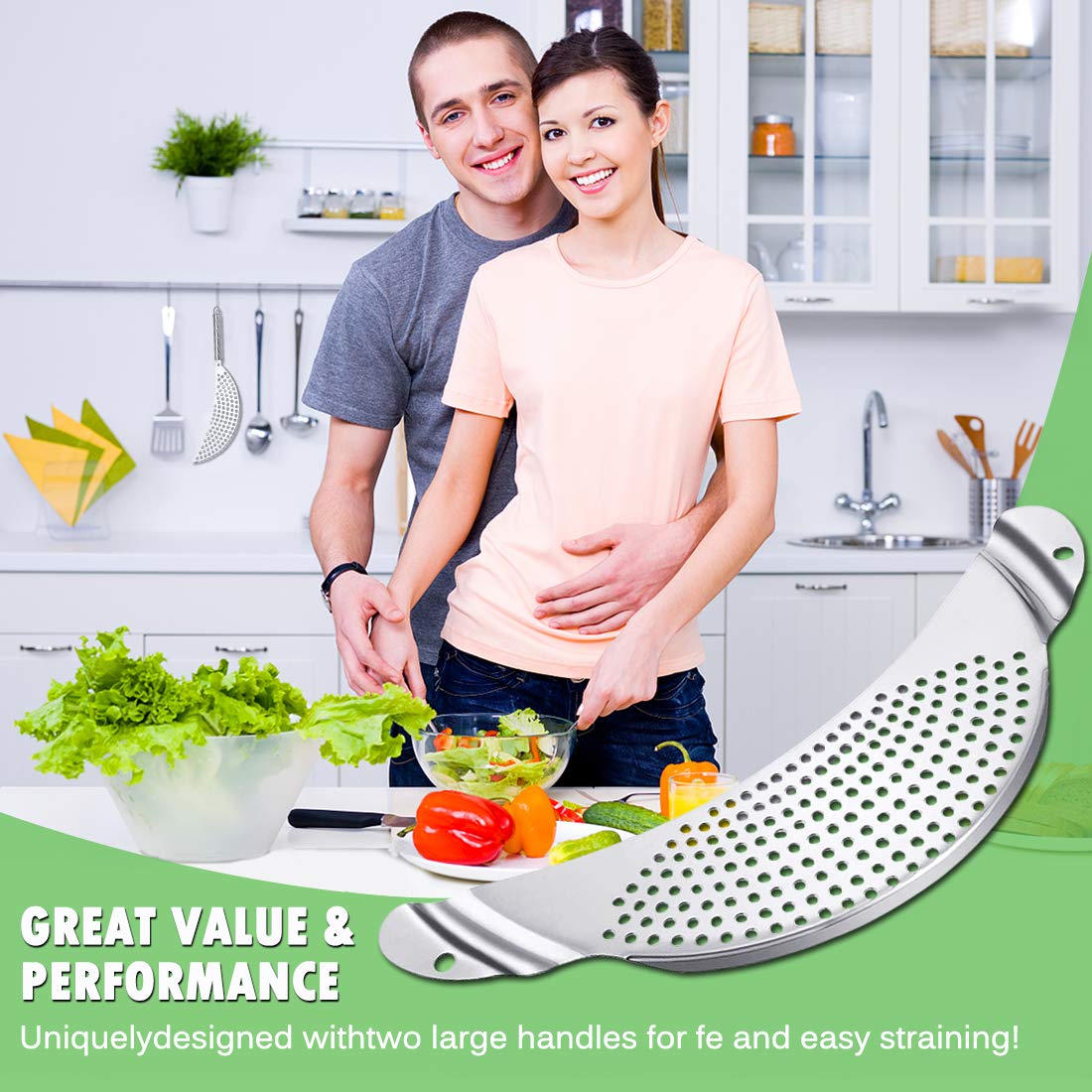 3Pcs Stainless Steel Pot Strainer, Pasta Strainer Hand Held Pot Drainer With Handle, Crescent Pot Strainer Fits Up To 9'' Pots F