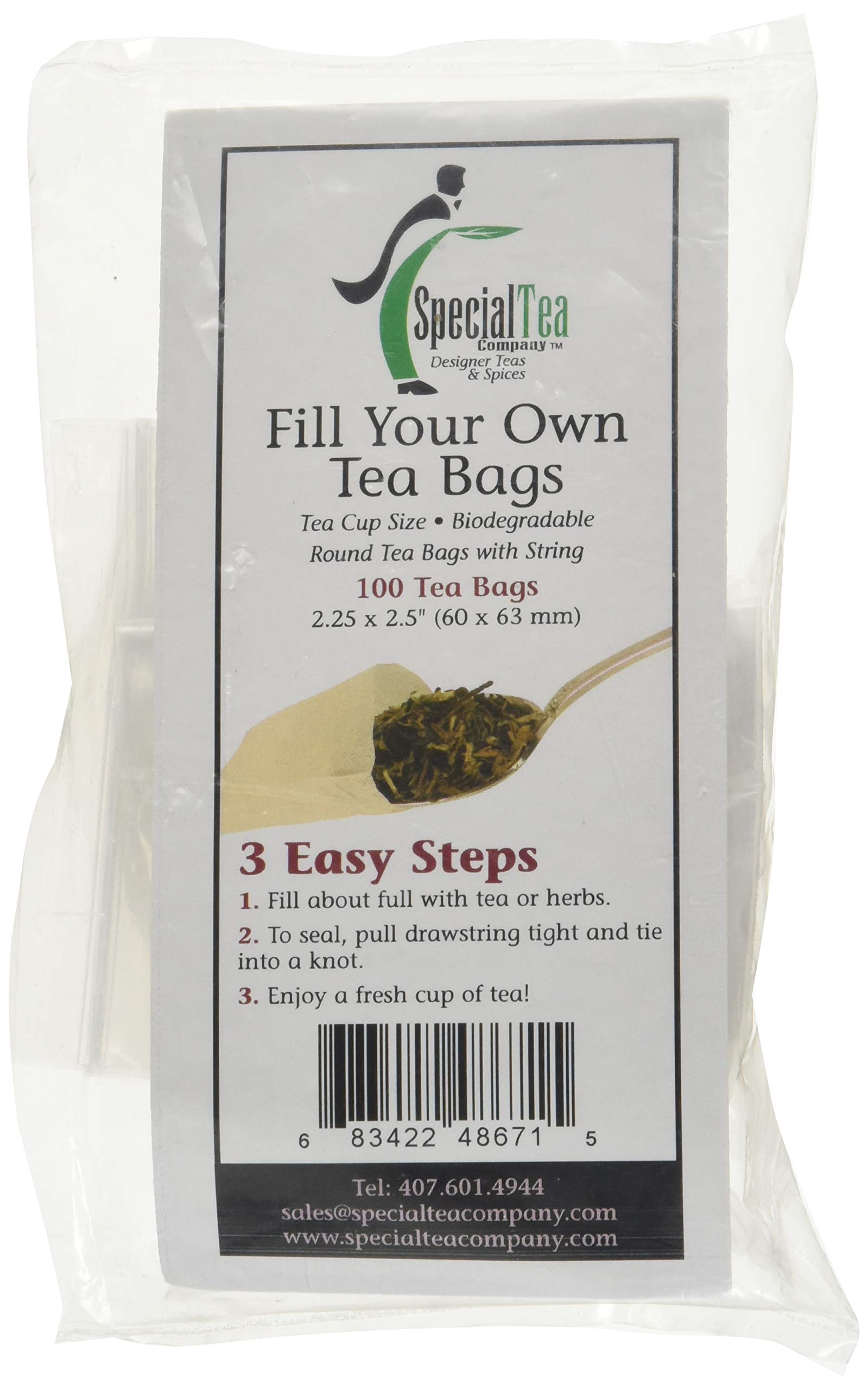 Special Tea 100 Count Round Empty Tea Bags With Draw String Closure, 2.25'' X 2.5'', White