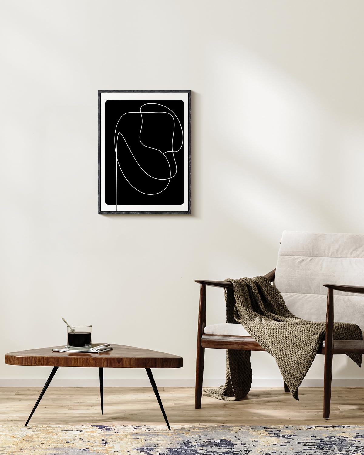 Insimsea Black Framed Canvas Wall Art Decor, Line Art Minimalist Paintings Artworks, Black And White Abstract Pictures Decor, On