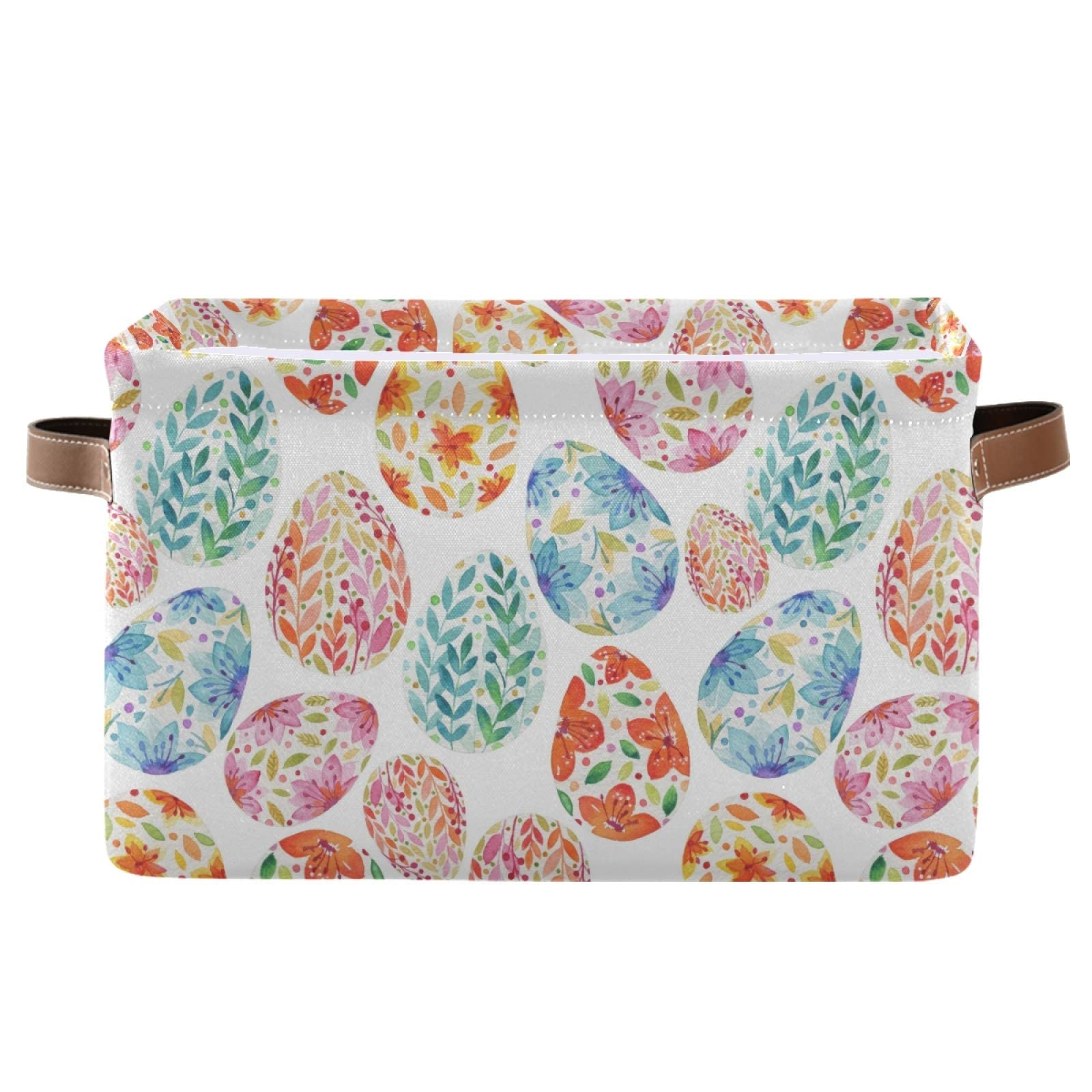 Senya Easter Storage Basket, Large Foldable Storage Basket With Handles, Easter Eggs Floral Fabric Collapsible Storage Bins Orga