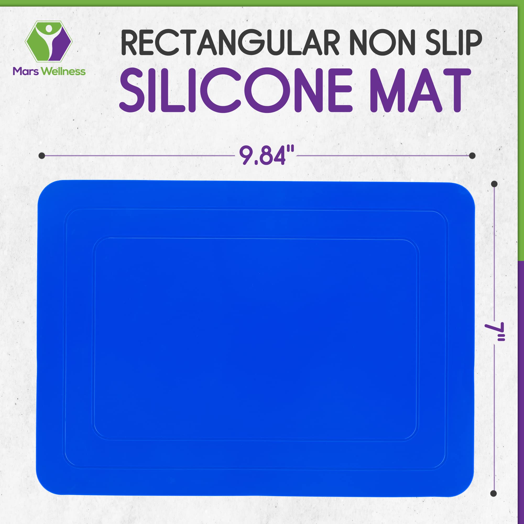 Mars Wellness Rectangular Non Slip Silicone Mat - Anti Slip Large Table Coaster Pad - 9.8'' X 7'' - Eating Aids, Baking, Crafts,