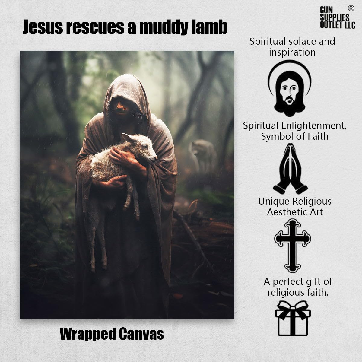 Jesus And Lamb Canvas Wall Art Jesus Rescues A Muddy Lamb Picture Wall Art Canvas Print Christian Home Decor 16X20 Inch