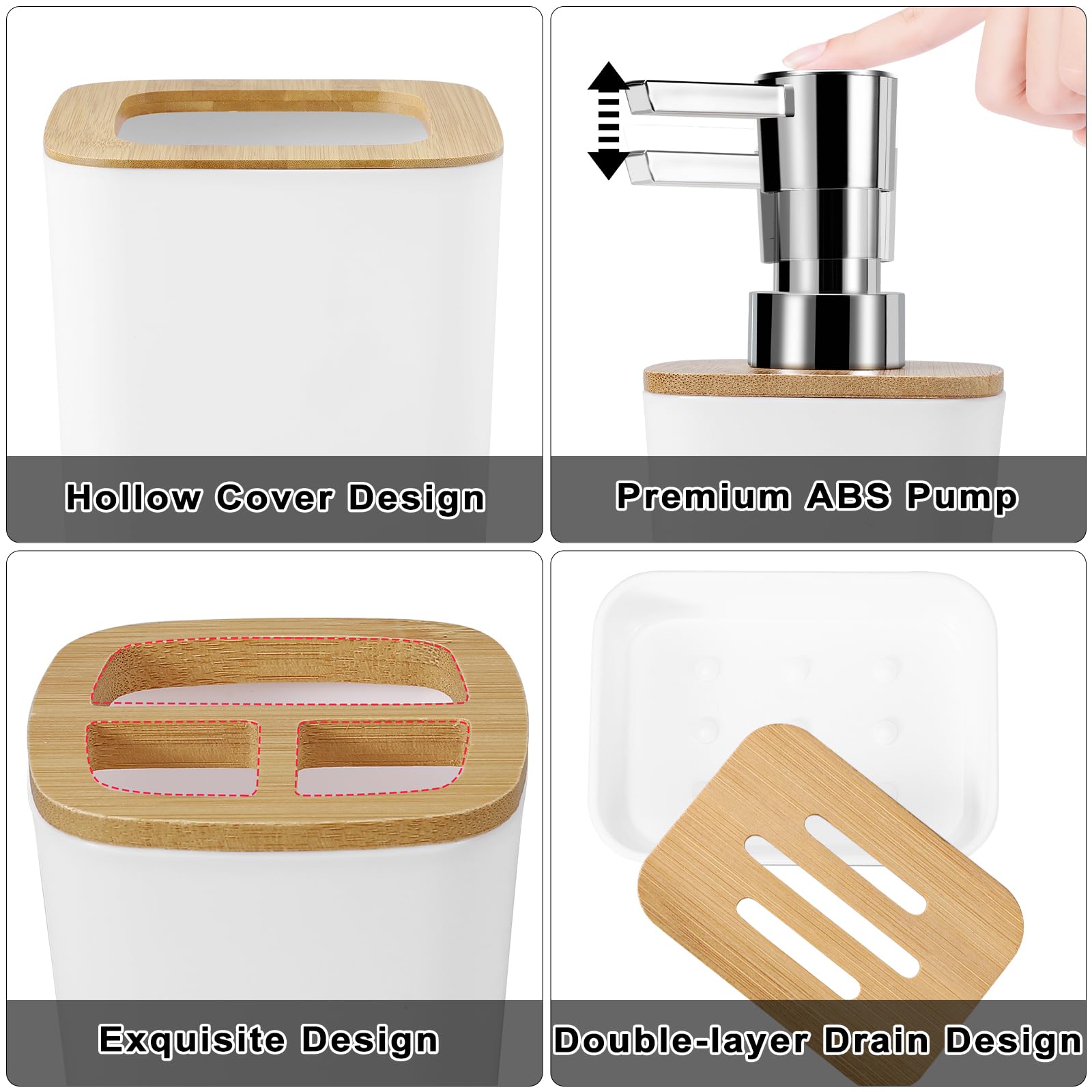 White Bathroom Accessories Set 9 Piece Hollow Bathroom Accessory Set With Trash Can,Toothbrush Holder,Toothbrush Cup,Lotion Soap