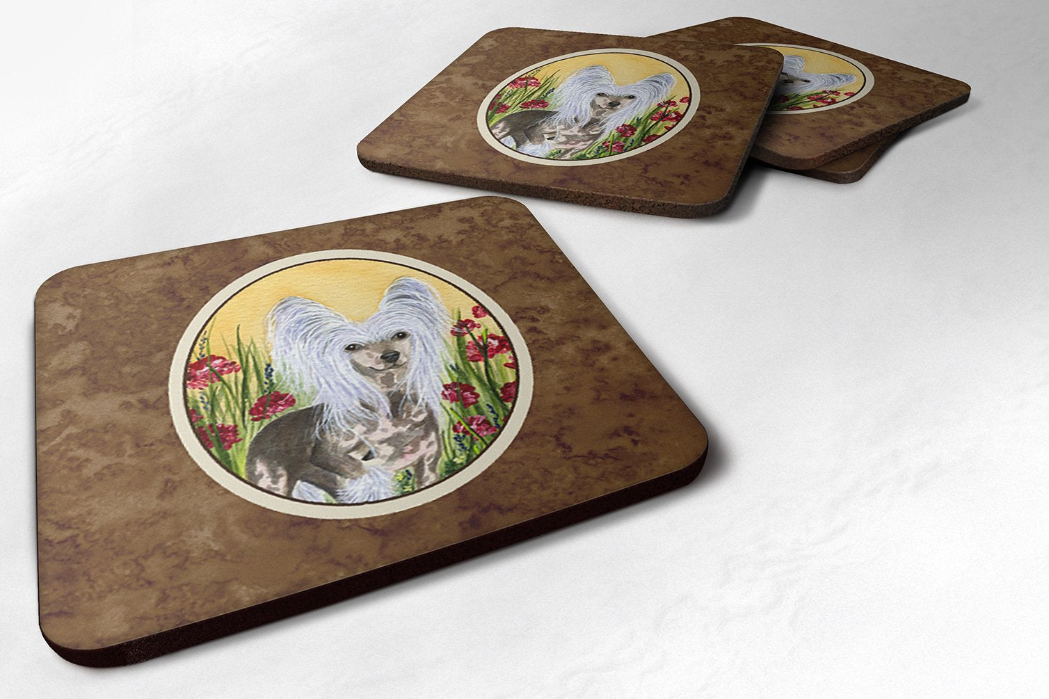 Carolines Treasures Chinese Crested Foam Coasters (Set of 4), 3.5 H x 3.5 W, Multicolor