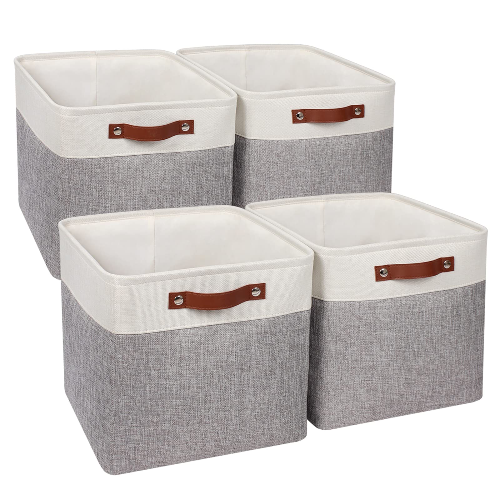 Univivi Storage Bins With Hard Bottom,13 X 13 X13 Cube Storage Baskets With Handles,Gray Foldable Fabric Storage Bins Organizer