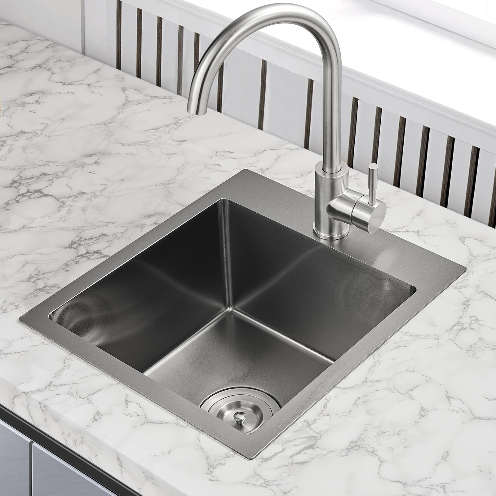 Popfly Kitchen Sink, 15  17 Inch Drop In Black Small Kitchen Sinks, 304 Stainless Steel Bar Or Prep Rv Single Bowl Sink, Fregade