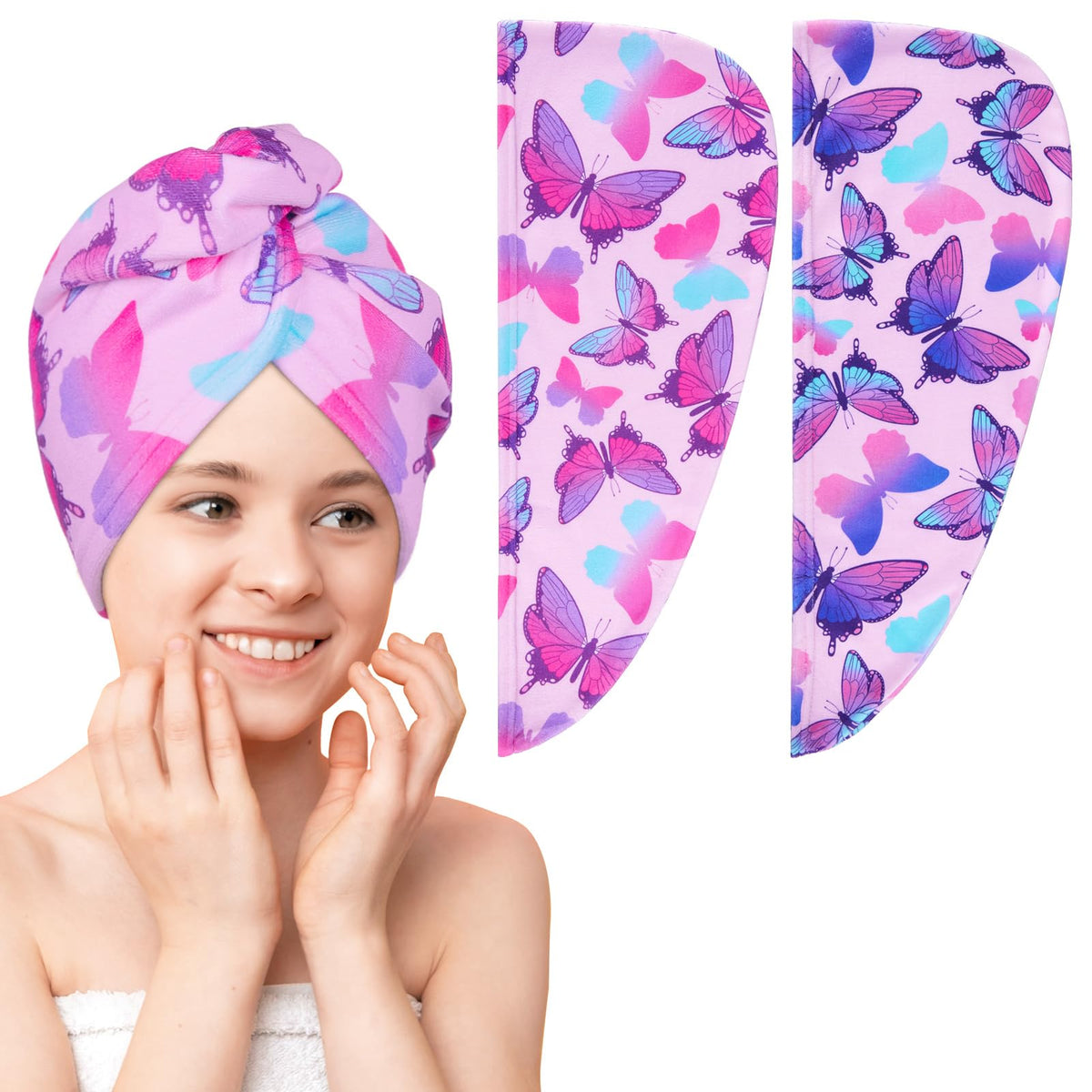 Unicorn Castle Microfiber Hair Towel Wrap for Kids 2 Pack Hair Wrap Towels Hair Turban Towel Absorbent Hair Drying Towel Wrap wi