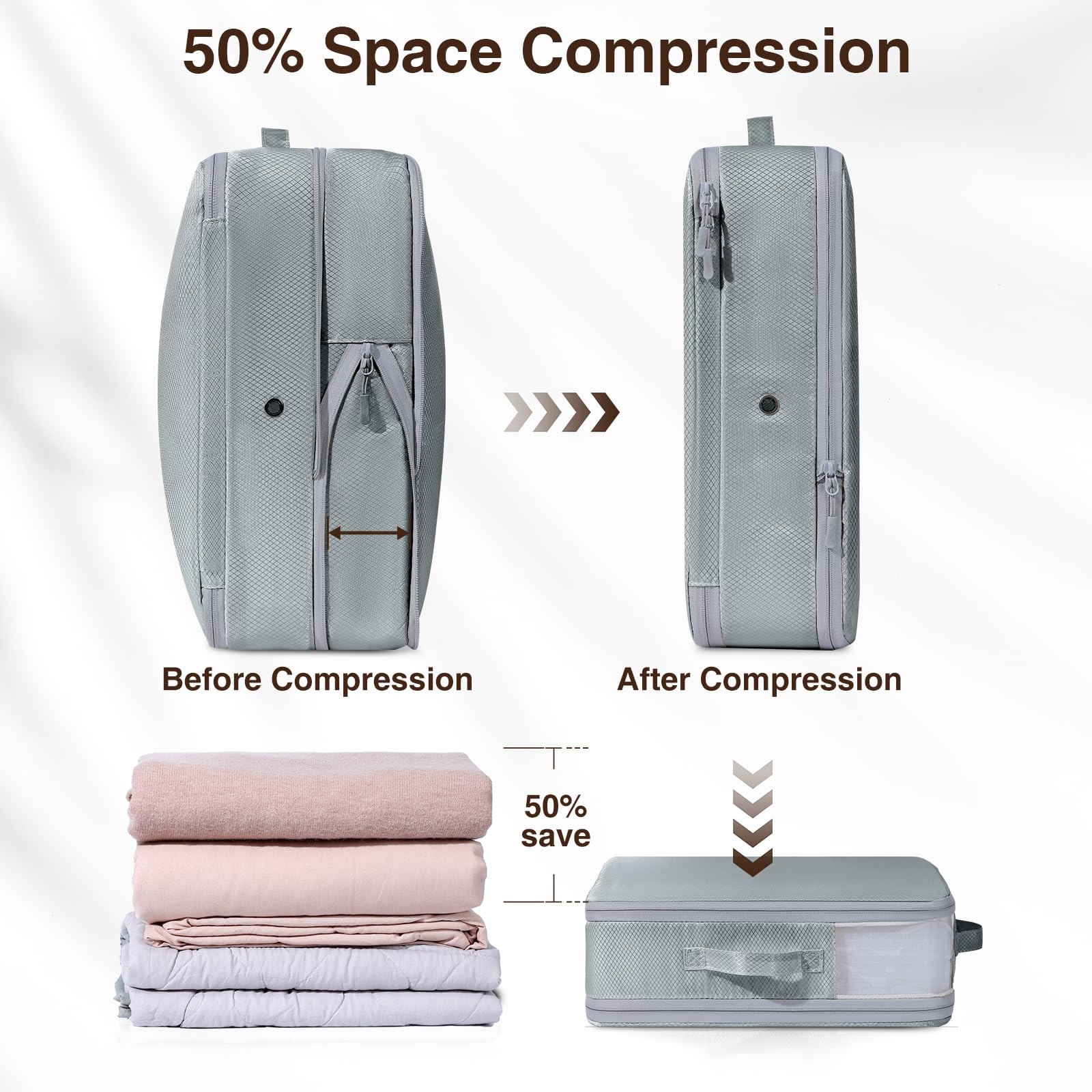 DIMJ Compression Storage Bags 8 Pack, Clothes Storage Organizer for Blanket, Sweater, Closet, Sheet Storage Organizer Compressio