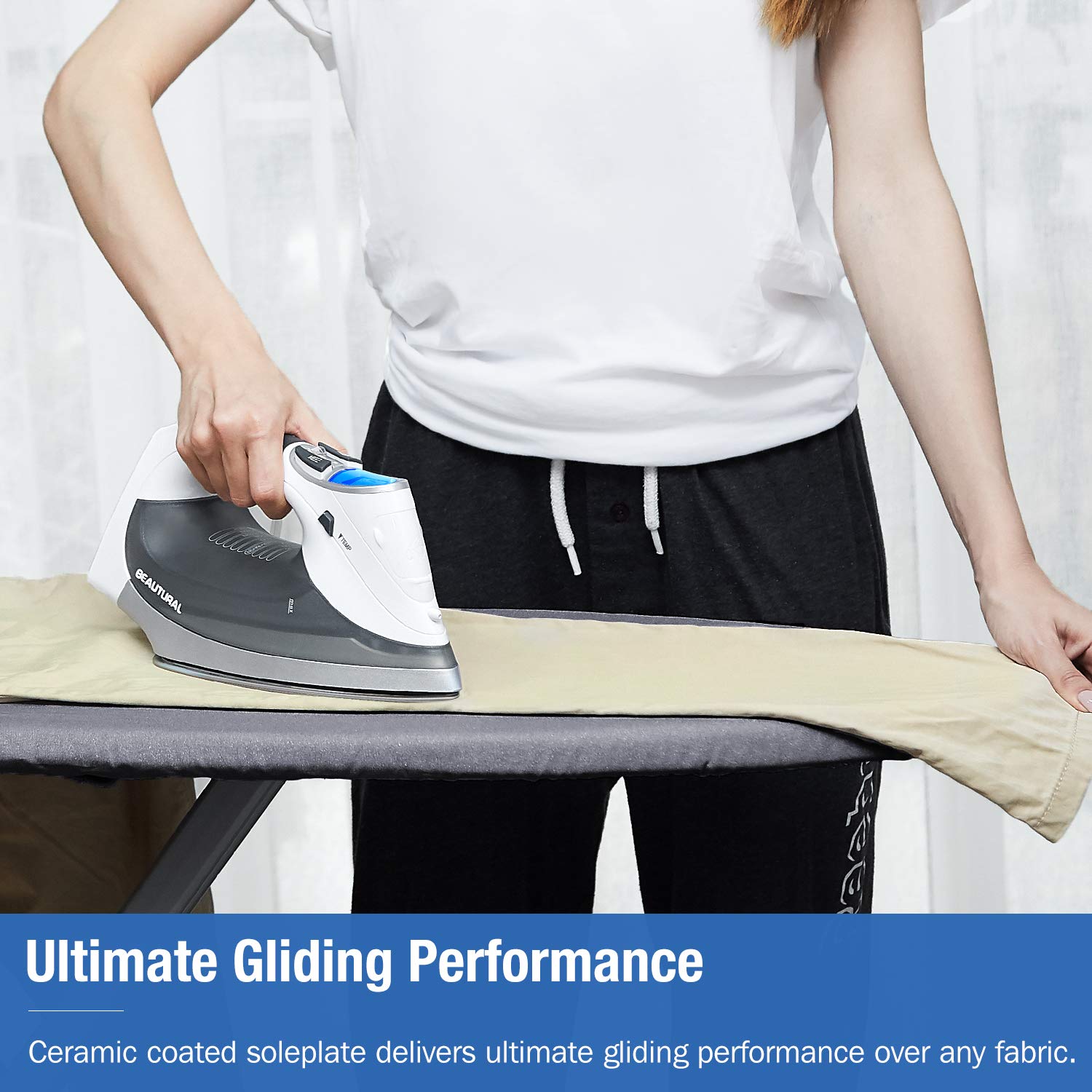 Beautural 1800-Watt Steam Iron With Digital Lcd Screen, Double-Layer And Ceramic Coated Soleplate, 3-Way Auto-Off, 9 Preset Temp