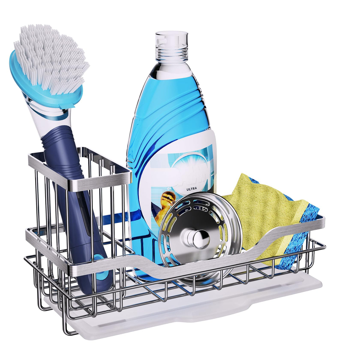 Hapirm Sink Caddy With Brush Holder, Kitchen Sink Organizer With Drain Tray, Rustproof Stainless Steel Sponge Holder For Kitchen