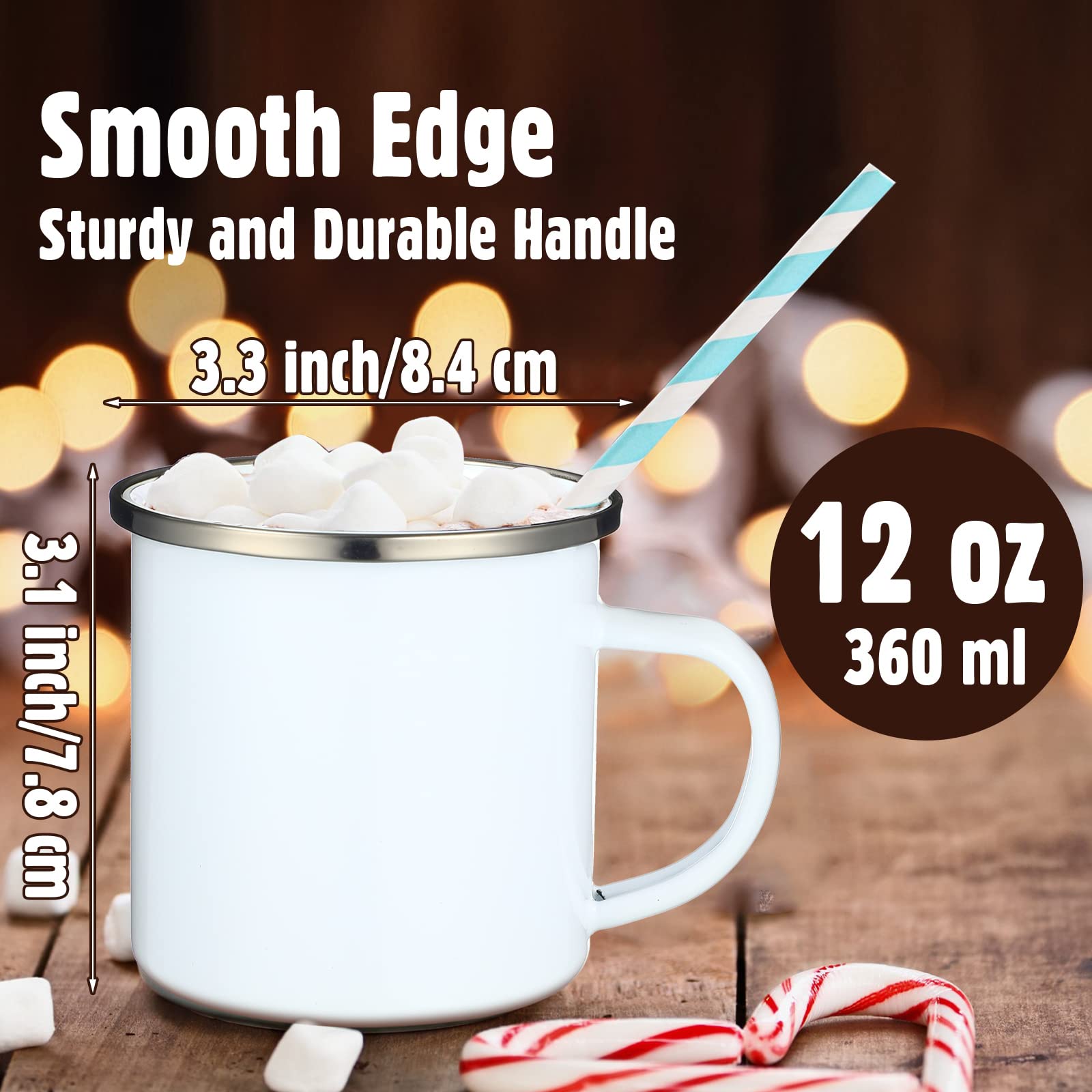 Mimorou 12 Pack Sublimation White Blanks Enamel Coffee Mug Set,12 Oz Camping Outdoor Tea Camp Drinking Cups Travel Metal Skinny