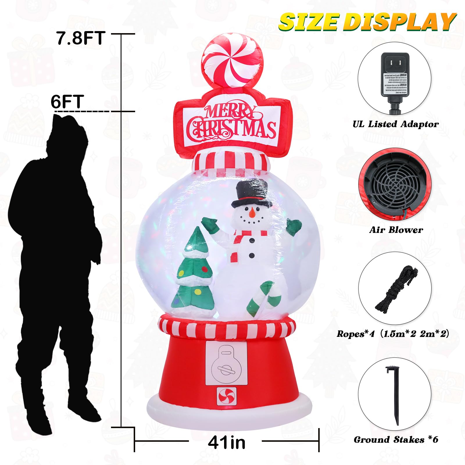 Vigdur 8 Ft Christmas Inflatables Outdoor Decorations, Blow up Inflatable Snow Globe with LED Lights for Indoor Outdoor Garden Y