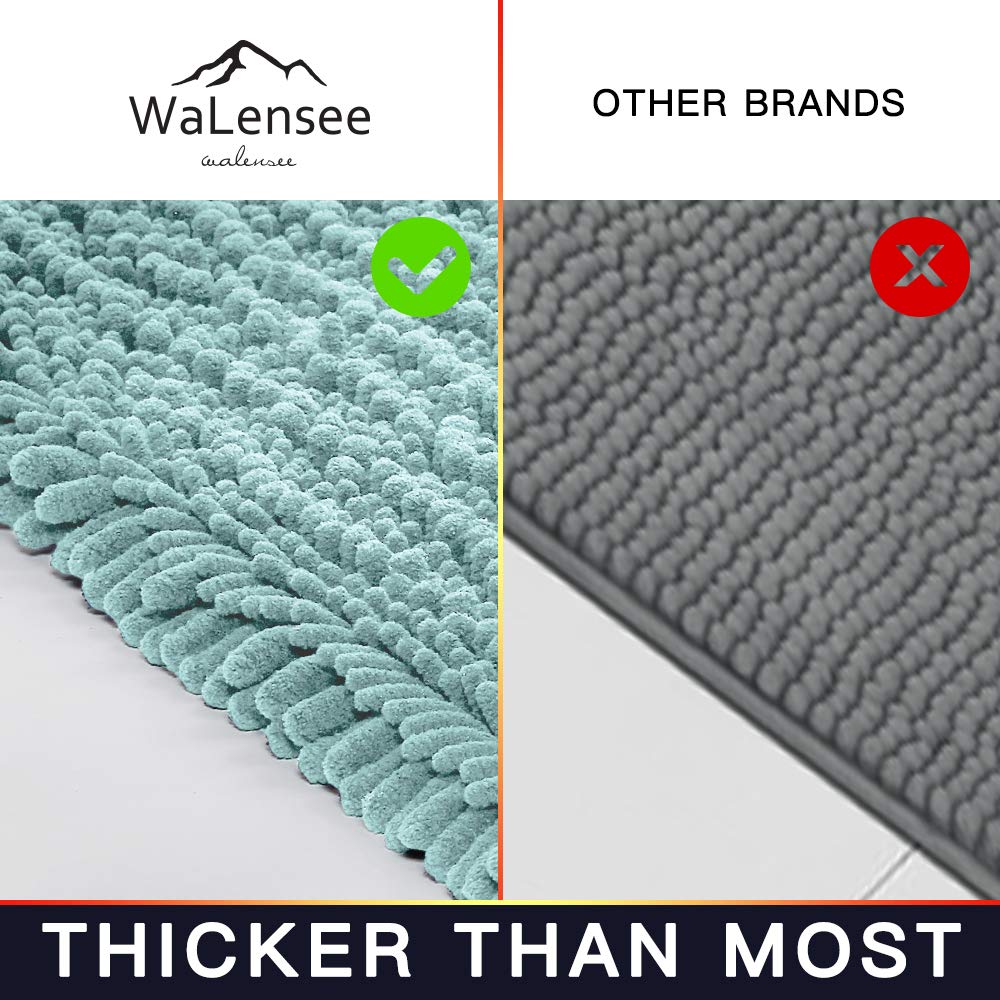 Walensee Bathroom Rug 2 Pieces Set Non Slip Bath Mat (17X24 Plus 20X32 Inch Spa Blue) Water Absorbent Super Soft Shaggy Chenille