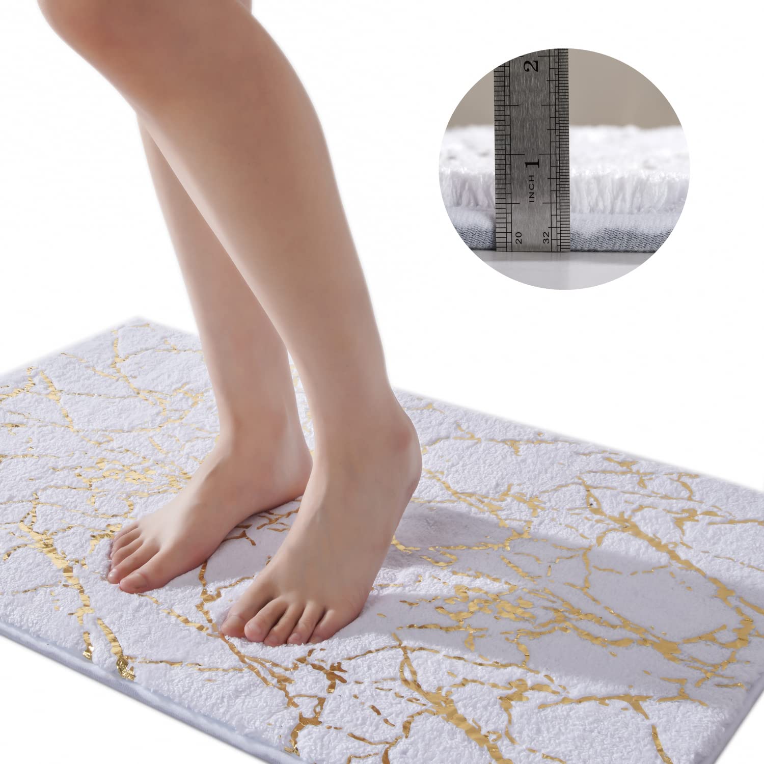 Qjhomo Toilet Rugs U Shaped White And Gold Bathroom Rugs, Gold Decor Toilet Mat Contour Bath Rug Marble Bathroom Accessories, Ex