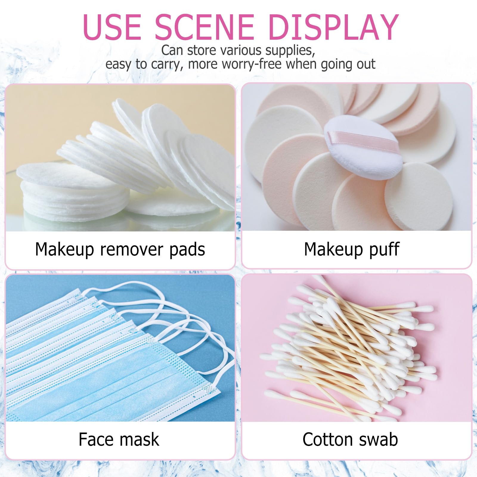 3 Pieces Portable Travel Cotton Pad Holder,Bathroom Vanity Countertop Storage Organizer,Cotton Ball Holder Dispenser,Cosmetic Sp