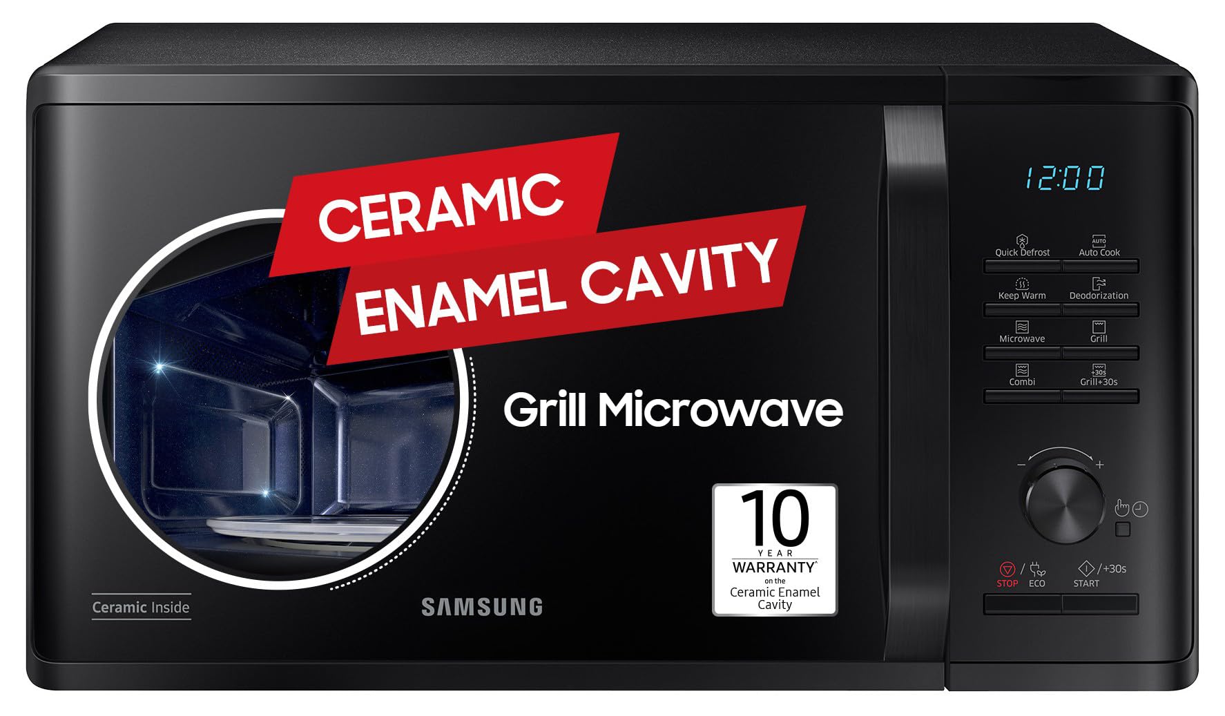 Samsung 23 L Grill Microwave Oven (Mg23A3515Ak/Tl, Black, Various Auto Cook Programs, Keep Warm, Quick Defrost, Led Display, Cer