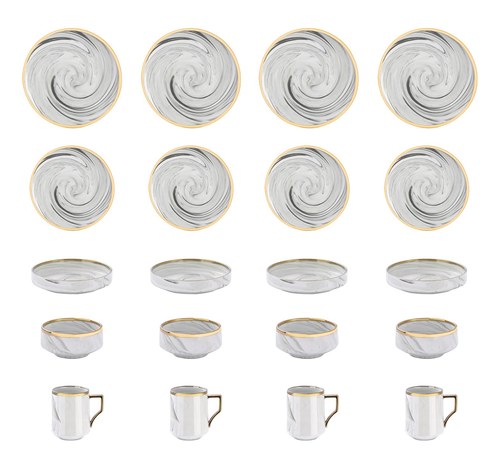 HomeVss, Fine China Artisan Marbled 20pc Dinnerware Set, Grey with Gold Line