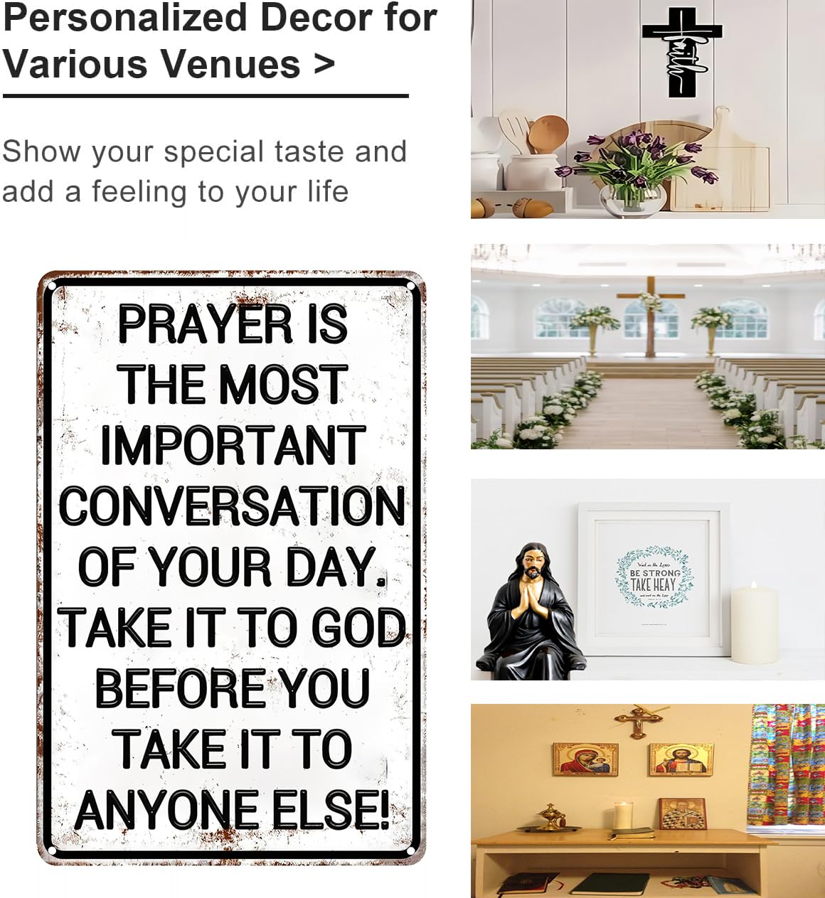 Smilelife Christian Gifts for Men Women Prayer Is The Most Important Conversation of Your Day Vintage Tin Sign Religious Metal W