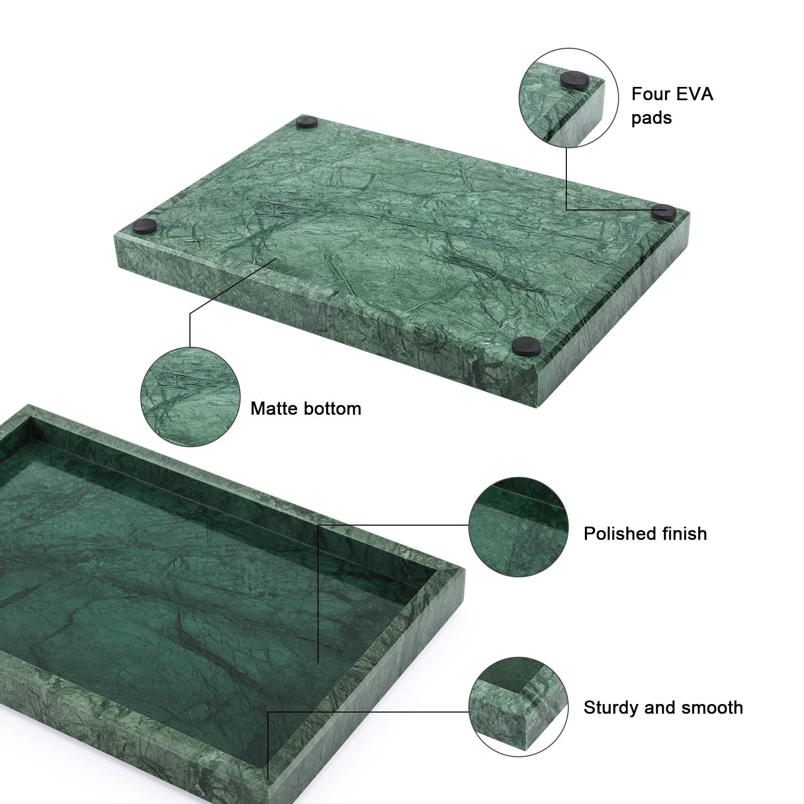 Heshibi Marble Tray For Bathroom,100% Natural Marble Stone Vanity Tray For Kitchen,Home Deco,Vanity. Blackish Green 12''X 8'' X1