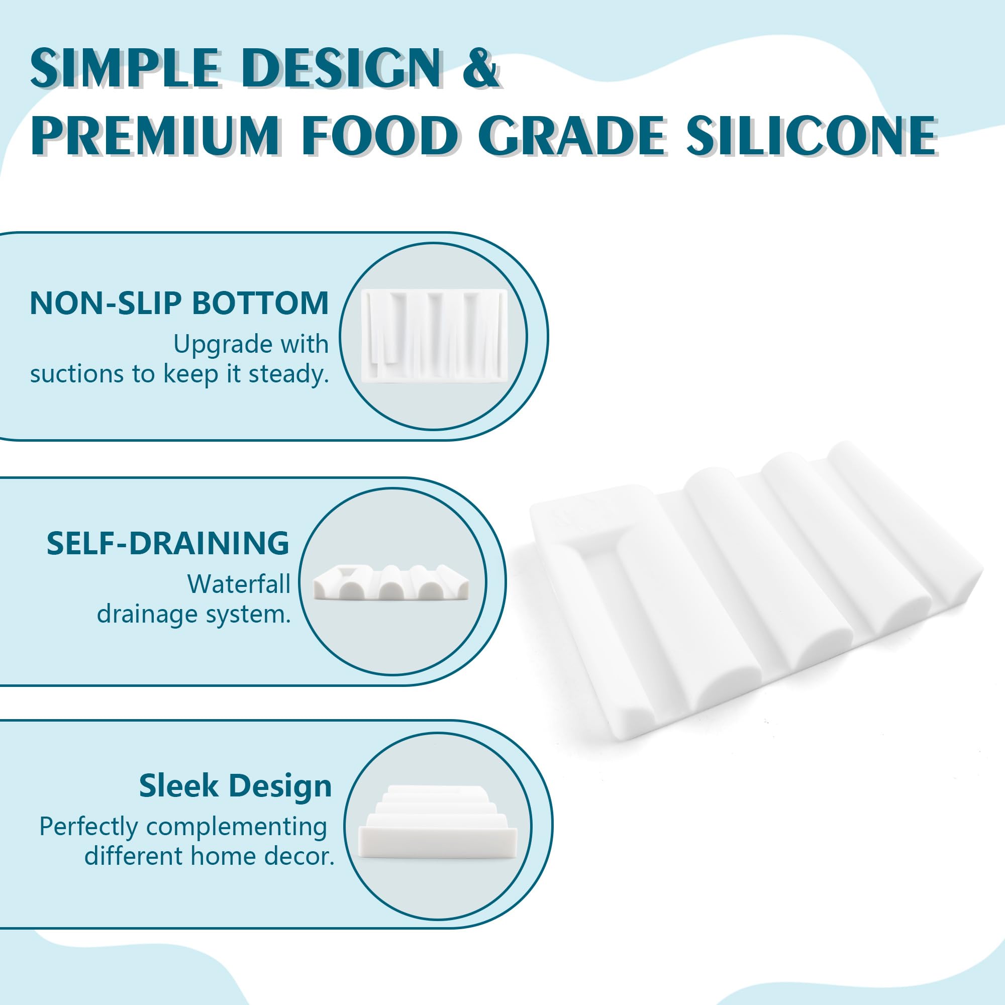 Silicone Soap Dish With Wave Design, Non-Slip, Quick-Drying, Perfect For Bathroom, Kitchen, And Sink Areas (2, White1)