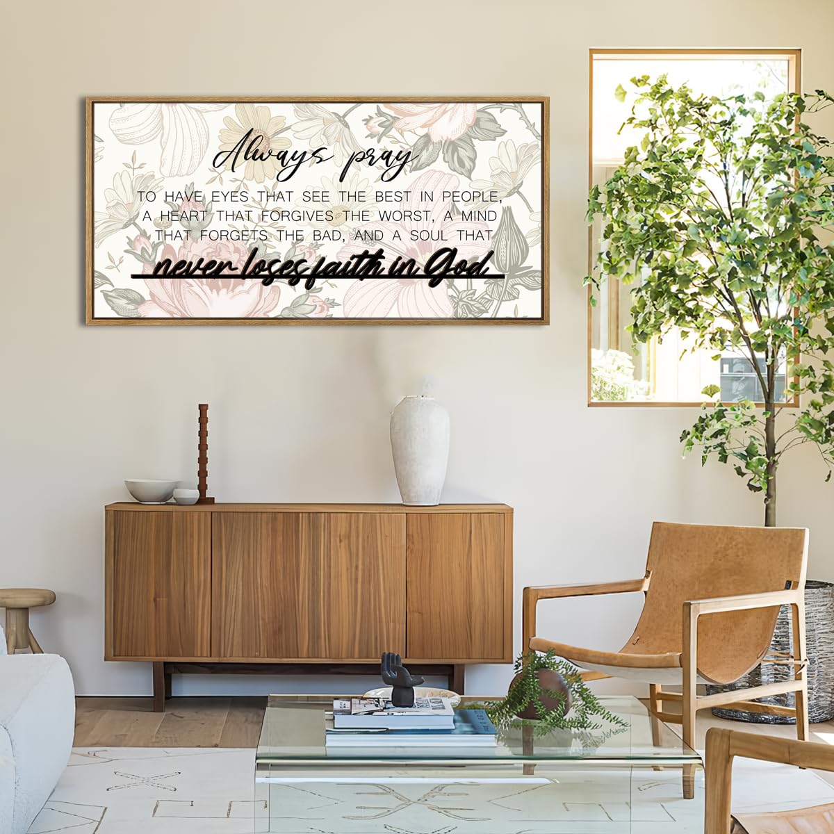 Anhuib Large 3D Quote Wood Wall Art 20X40 Inch Framed Wooden Signs Home Decor Never Loses Faith In God Inspirational Artwork Flo