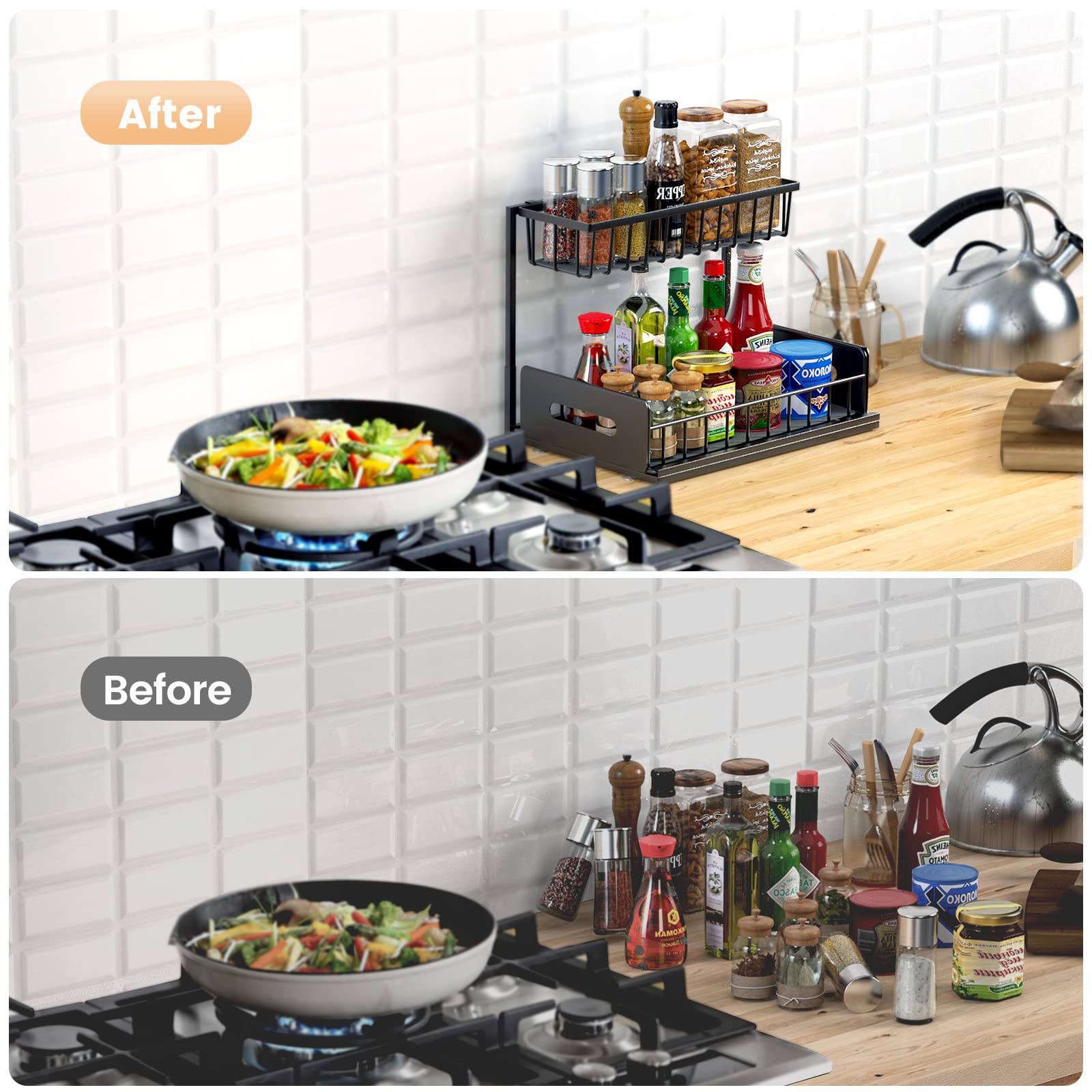 Ruixue Under Sink Organizer And Storage, Pull Out Cabinet Organizer, 2-Tier Slide Out Sliding Shelf Under Cabinet Storage, Enhan