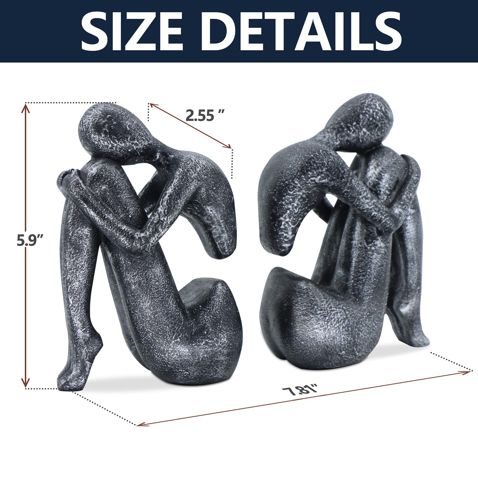 Xmeden Grey Book Ends Decorative, Girl Thinker Design, Modern Bookends for Shelves, Non-Skid Heavy Duty Resin Book Stopper for B