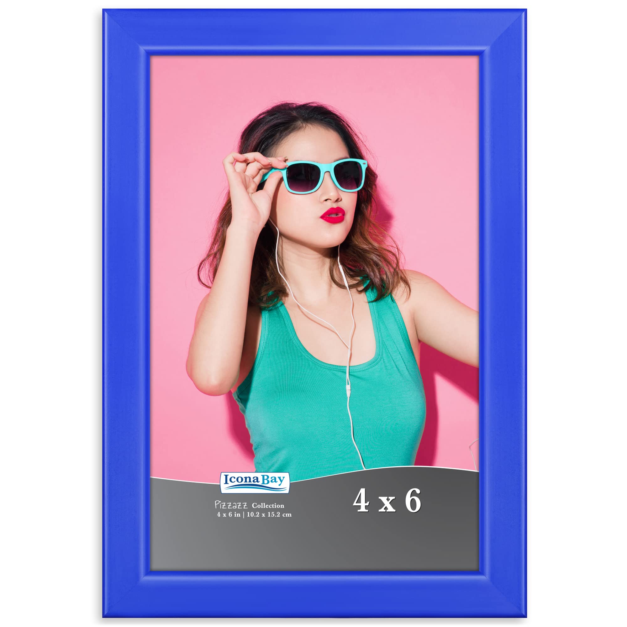 Icona Bay 4x6 Picture Frame, Blue Colored Solid Wood Scandinavian Style Frame for Photo, Pizzazz Collection