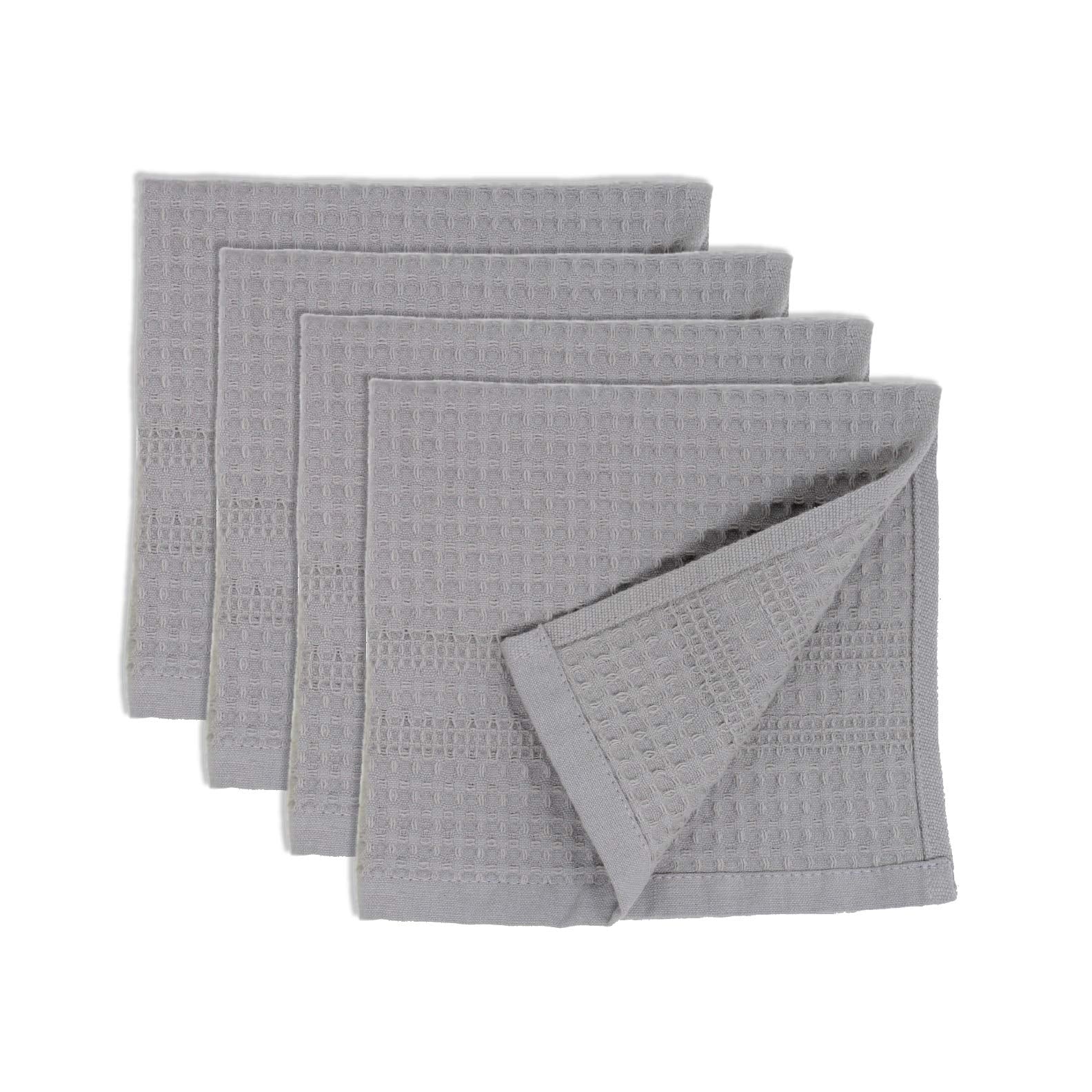 Gilden Tree Waffle Towel Quick Dry Thin Exfoliating, 4 Pack Washcloths For Face Body, Classic Style (Pewter)