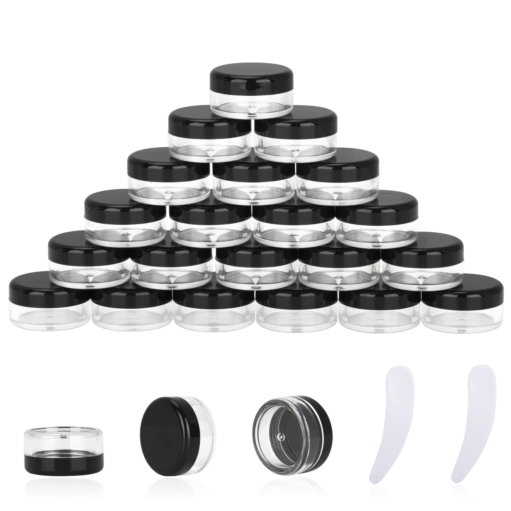 25Pcs 3 Gram Sample Containers, 3Ml Empty Jars With Lids, Small Cosmetic Containers, Mini Sample Jars With 2Pcs Mini Spatulas Fo