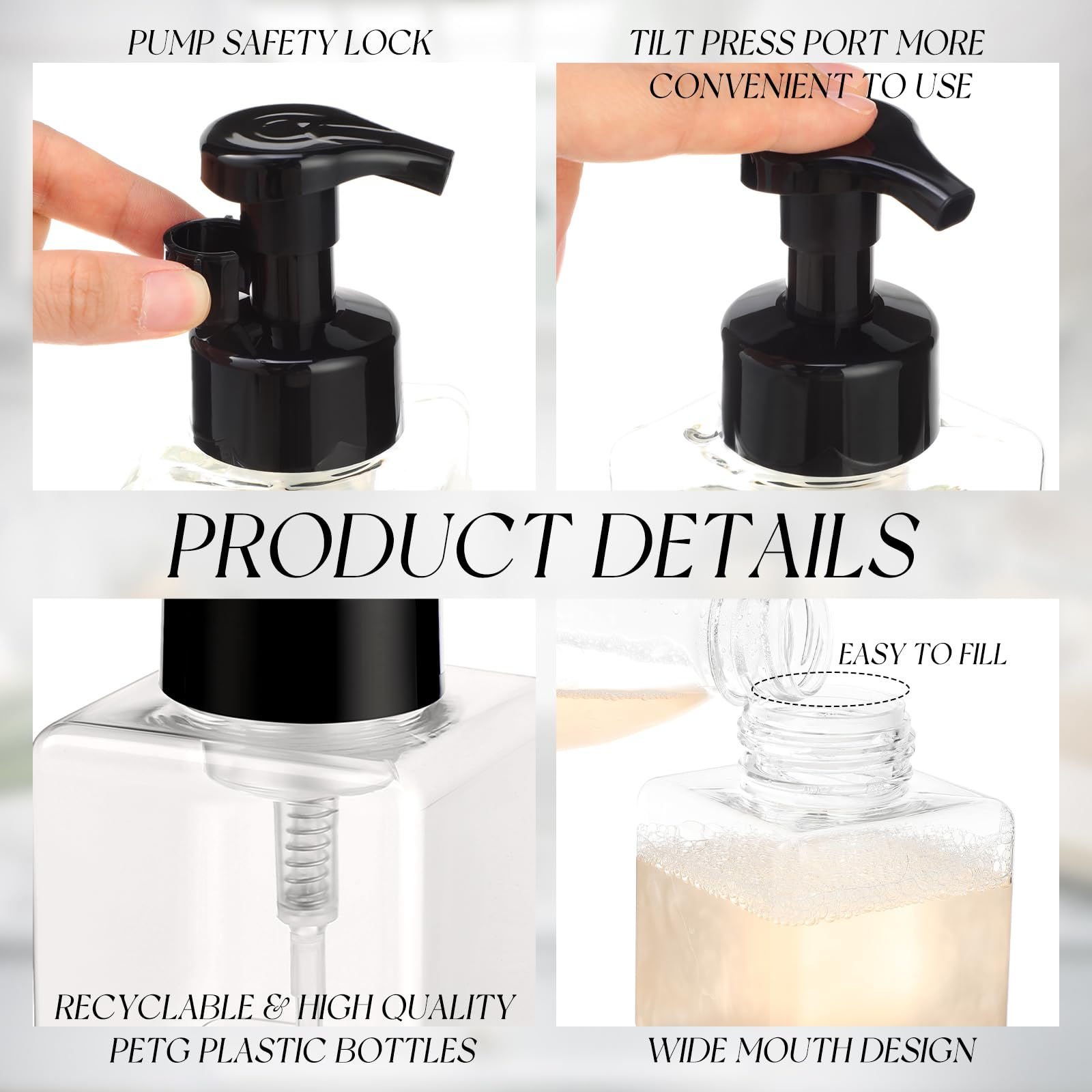 Domensi 24 Pcs Foam Pump Bottle Foaming Soap Dispenser Empty Travel Foaming Dispenser 8.5 Oz Refillable Hand Soap Plastic Pump B