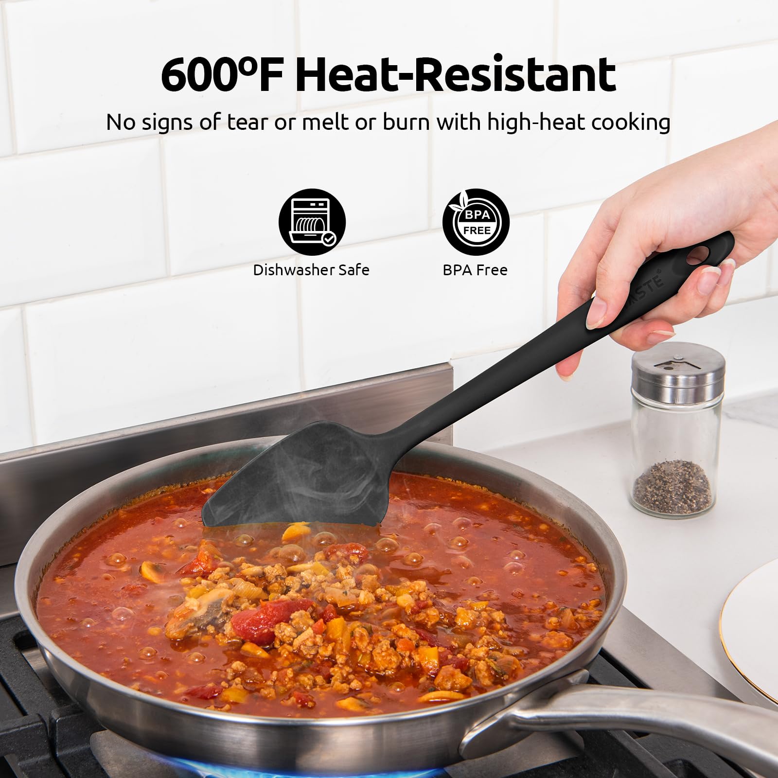 U-Taste Silicone Spatula Set With 600 Degrees Fahrenheit Heat Resistant (Black)