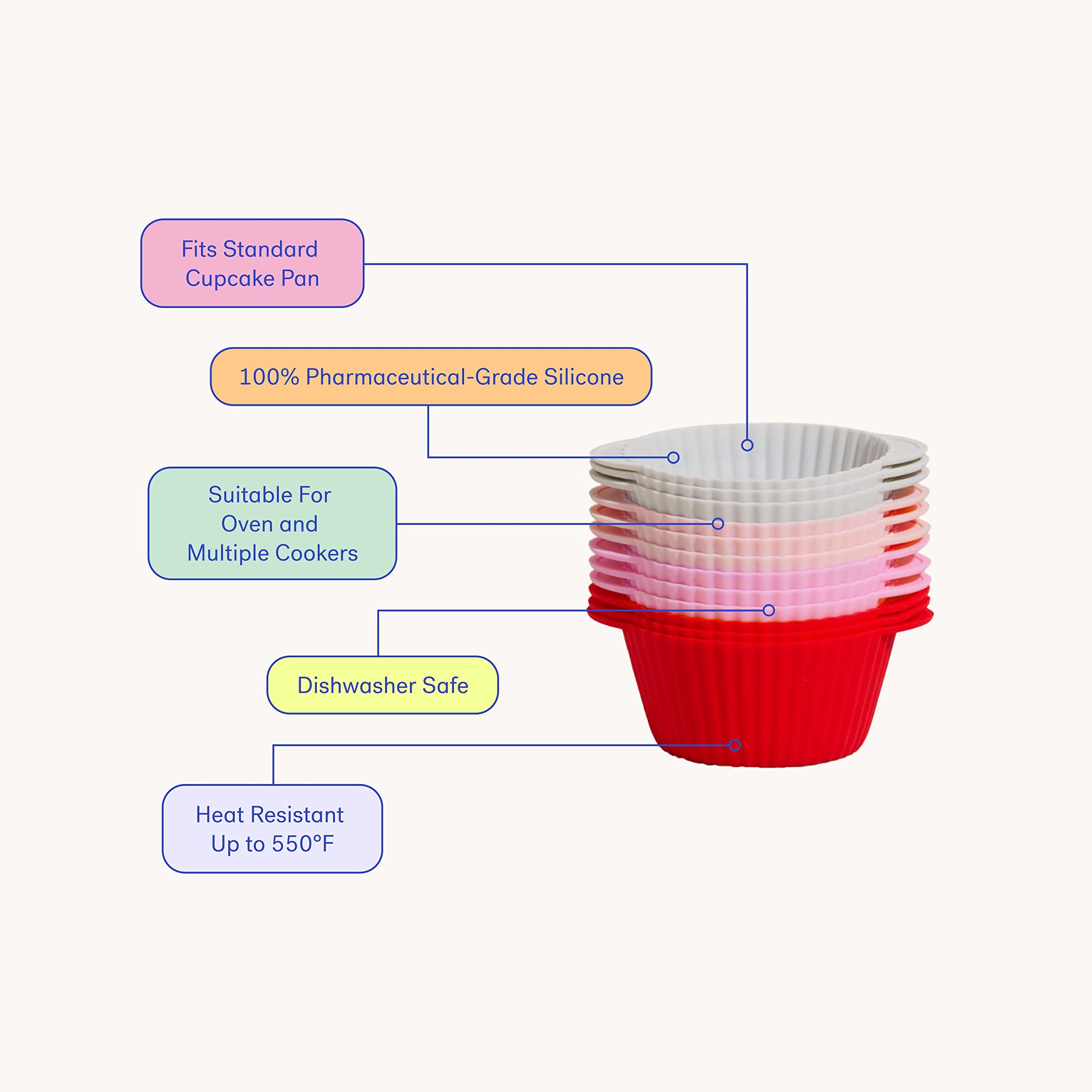 Gir: Get It Right Premium Silicone Cupcake Liners - Reusable Non-Stick Baking Cups - 12 Pack, Frosty Mint