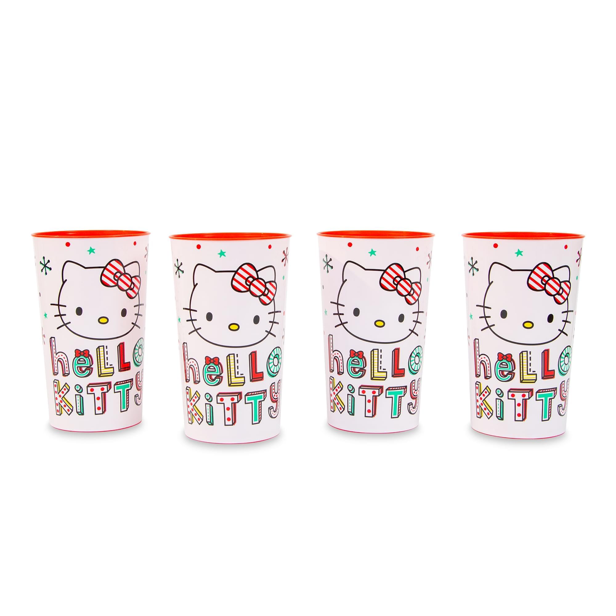 Sanrio Hello Kitty Holiday 4-Piece Plastic Cup Set  Each Holds 22 Ounces