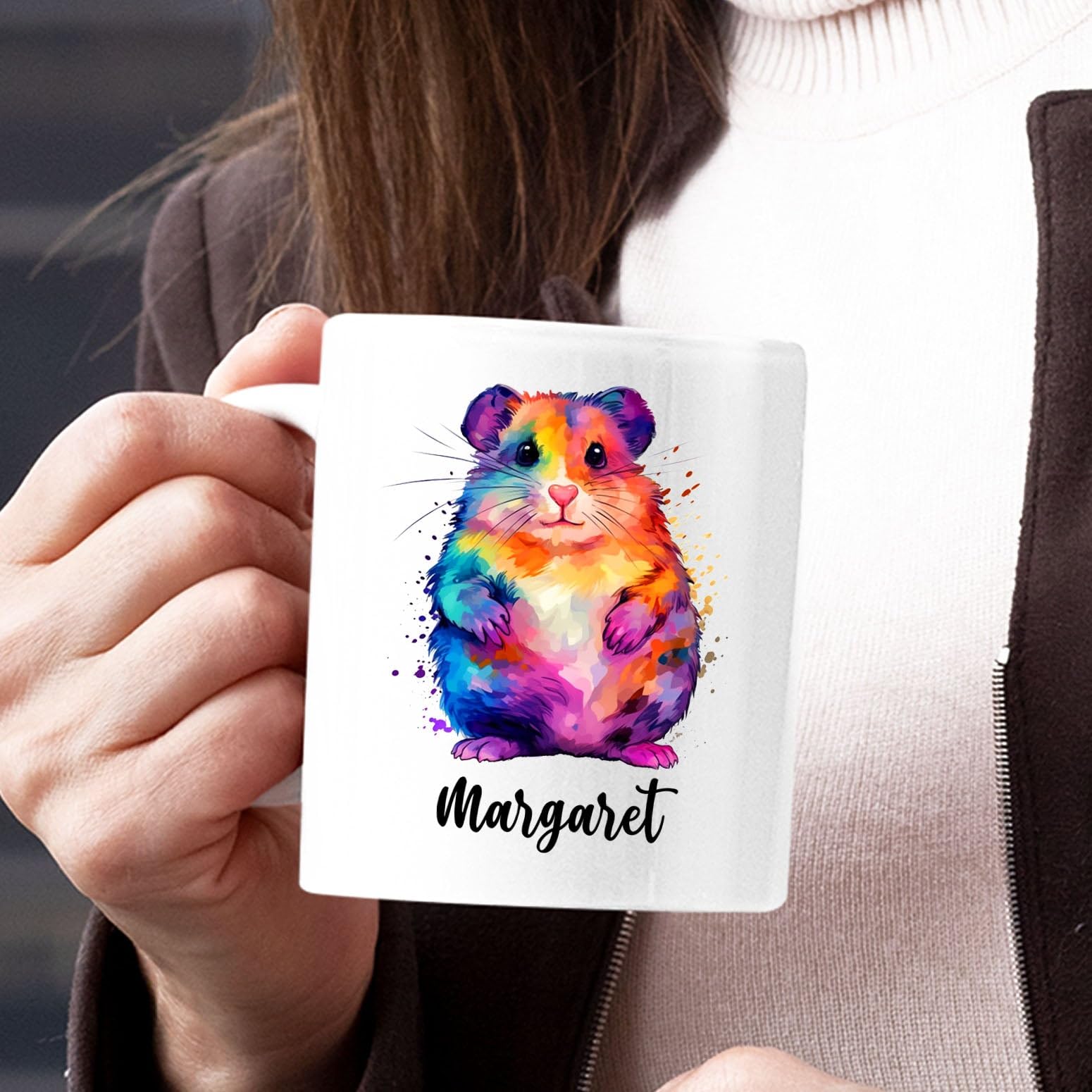 Hamster Coffee Mug Cup Gift With Custom Name, Personalized Hamster White Ceramic Mug 11 Oz 15 Oz, Unique Hamster Coffee Cup Gift