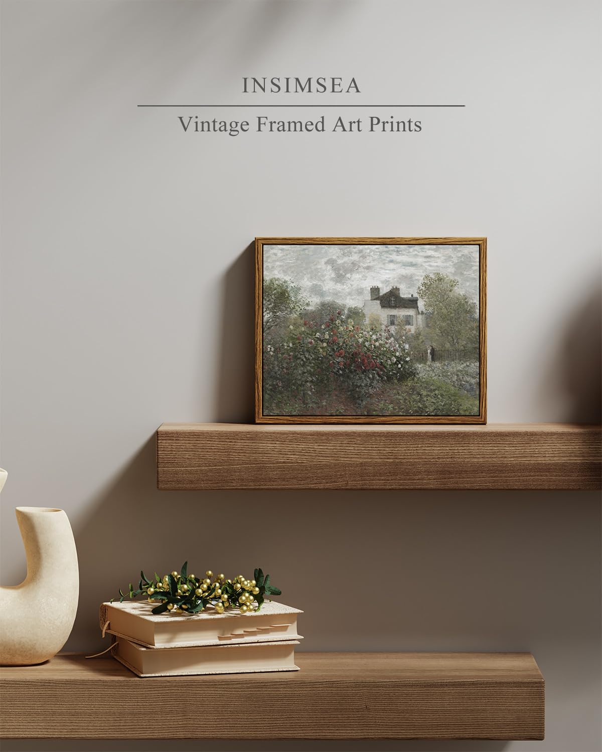 Insimsea Framed Canvas Wall Art Vintage Decor, Monet Flower Garden Painting Prints, Vintage Room Decor, Wall Decor Living Room B