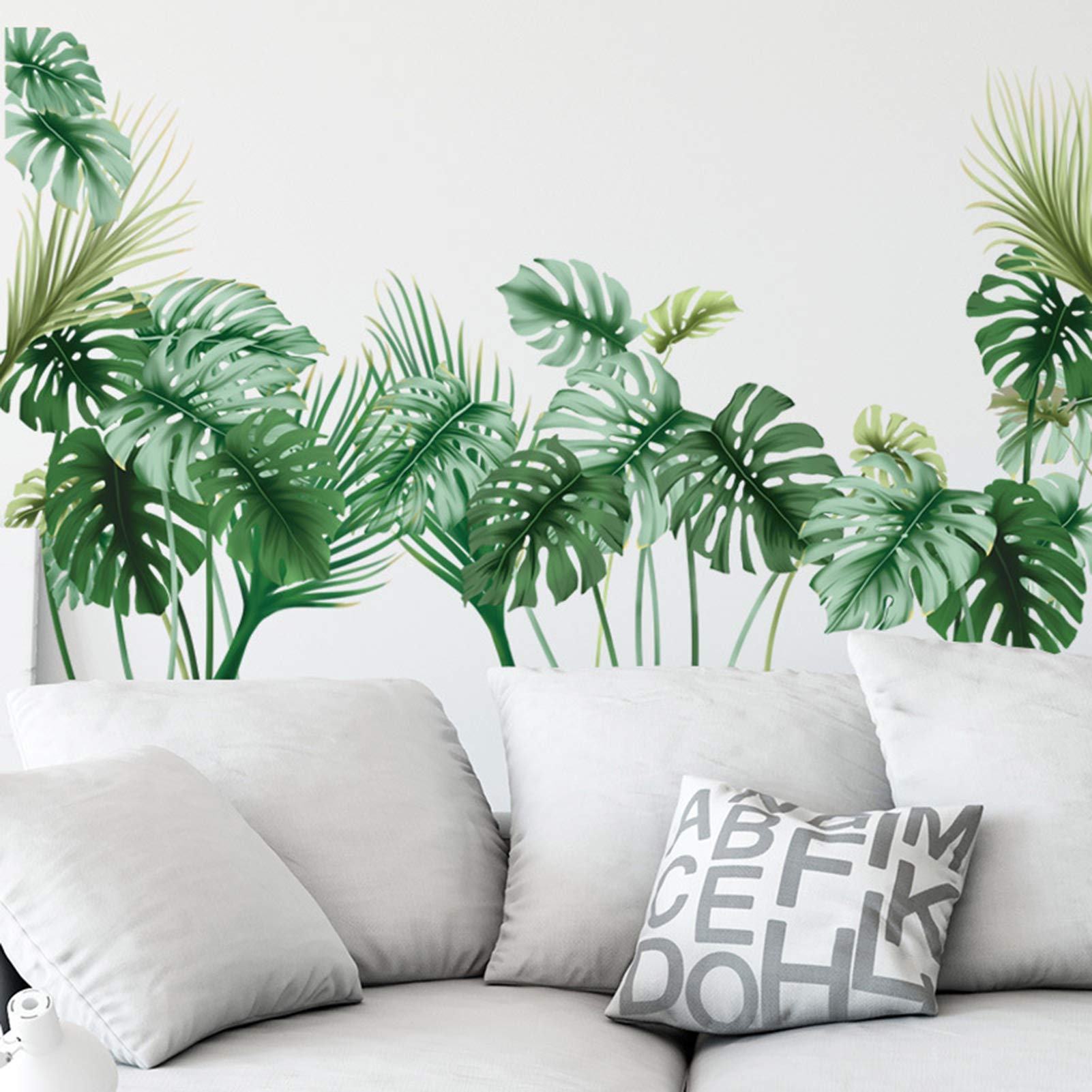 Tropical Wall Decals Palm Leaf Wall Stickers For Living Room, Green Plants Wall Decor Posters Vinyl Peel And Stick Art Murals Fo