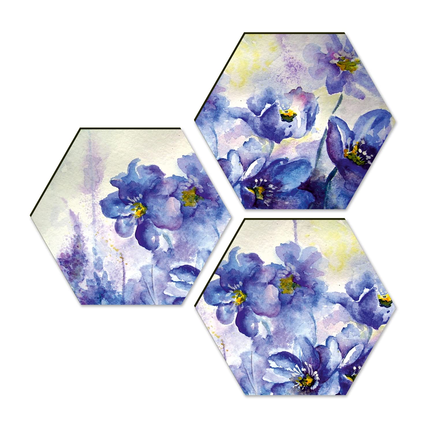 Paper Plane Design Floral Wall Painting For Living Room Hexagonal Set Of 3 (B)