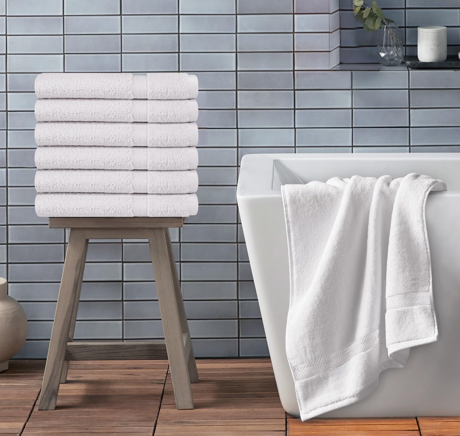 Towel And Linen Mart 100% Cotton White 6 Pack Medium Bath Towel Set, Quick Dry, Super Absorbent, Light Weight, Soft Feel, Premiu