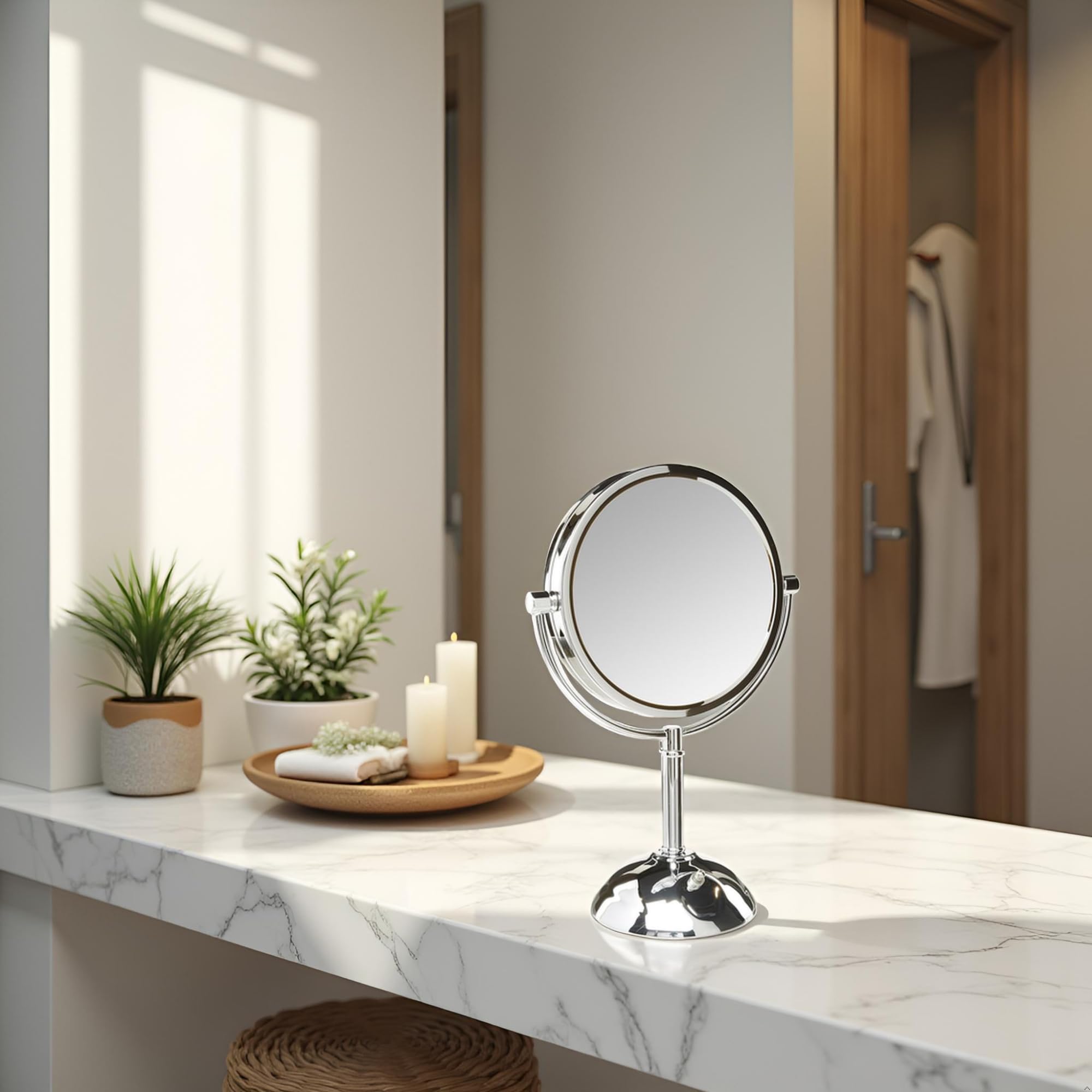 JERDON Lighted Makeup Mirror with Magnification - 1X and 8X Magnification - Chrome Finish - Model HL8808CL