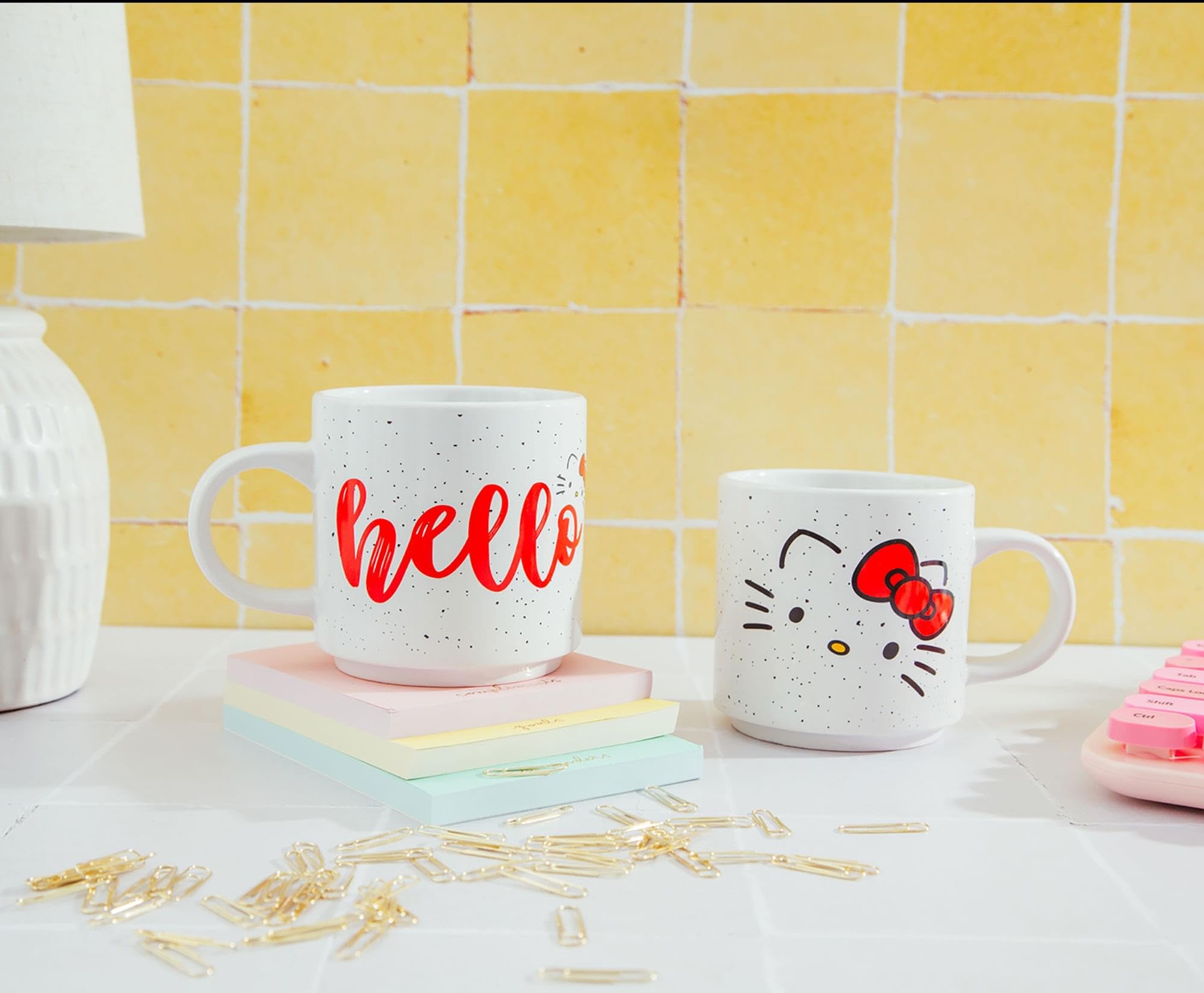 Silver Buffalo Hello Kitty Script Face 2-Pack Ceramic Mug Stack, 13 Ounces