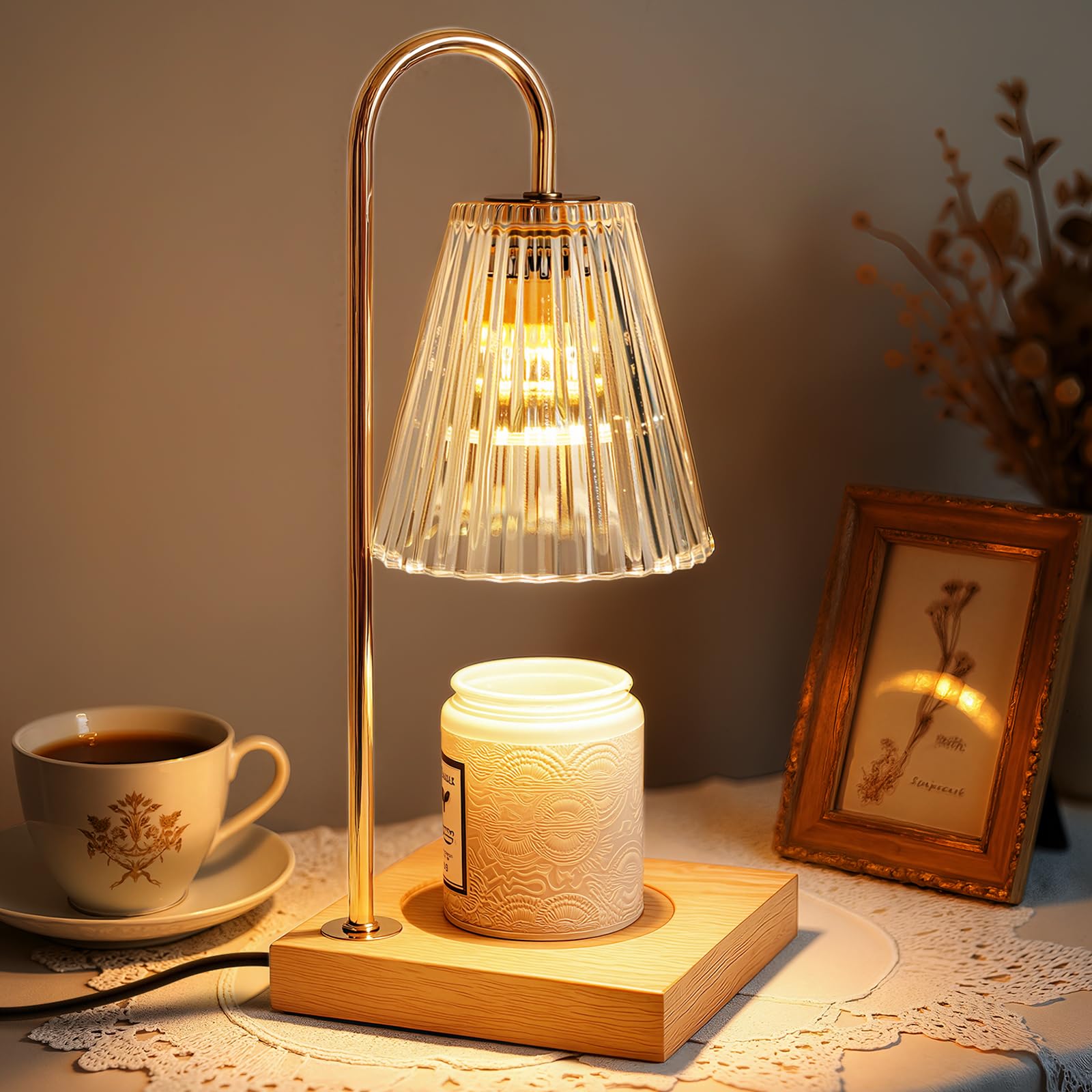 Marycele Large Candle Warmer Lamp with Timer, Electric Wax Melt Warmer Clear Glass, Gifts for Mom Women Her, Vintage Candle Lamp