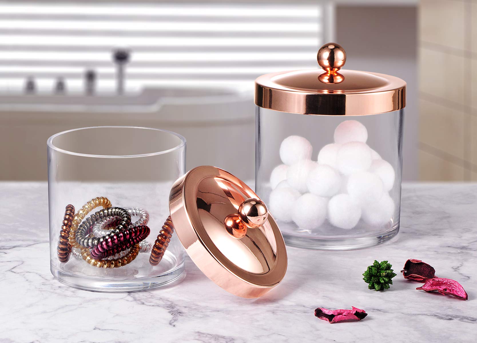 Sheechung 2 Pack Premium Plastic Apothecary Jars - Qtip Holder Bathroom Vanity Kitchen Countertop Storage Organizer Canisters Fo