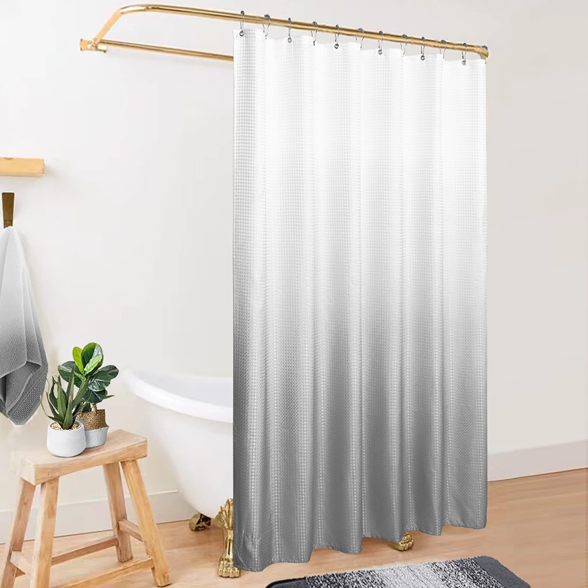 Mrs.Naturall Grey and White Ombre Shower Curtain, 70"W x 72"L, Washable Cloth Fabric, Model MN-YL-JYDS-Gray
