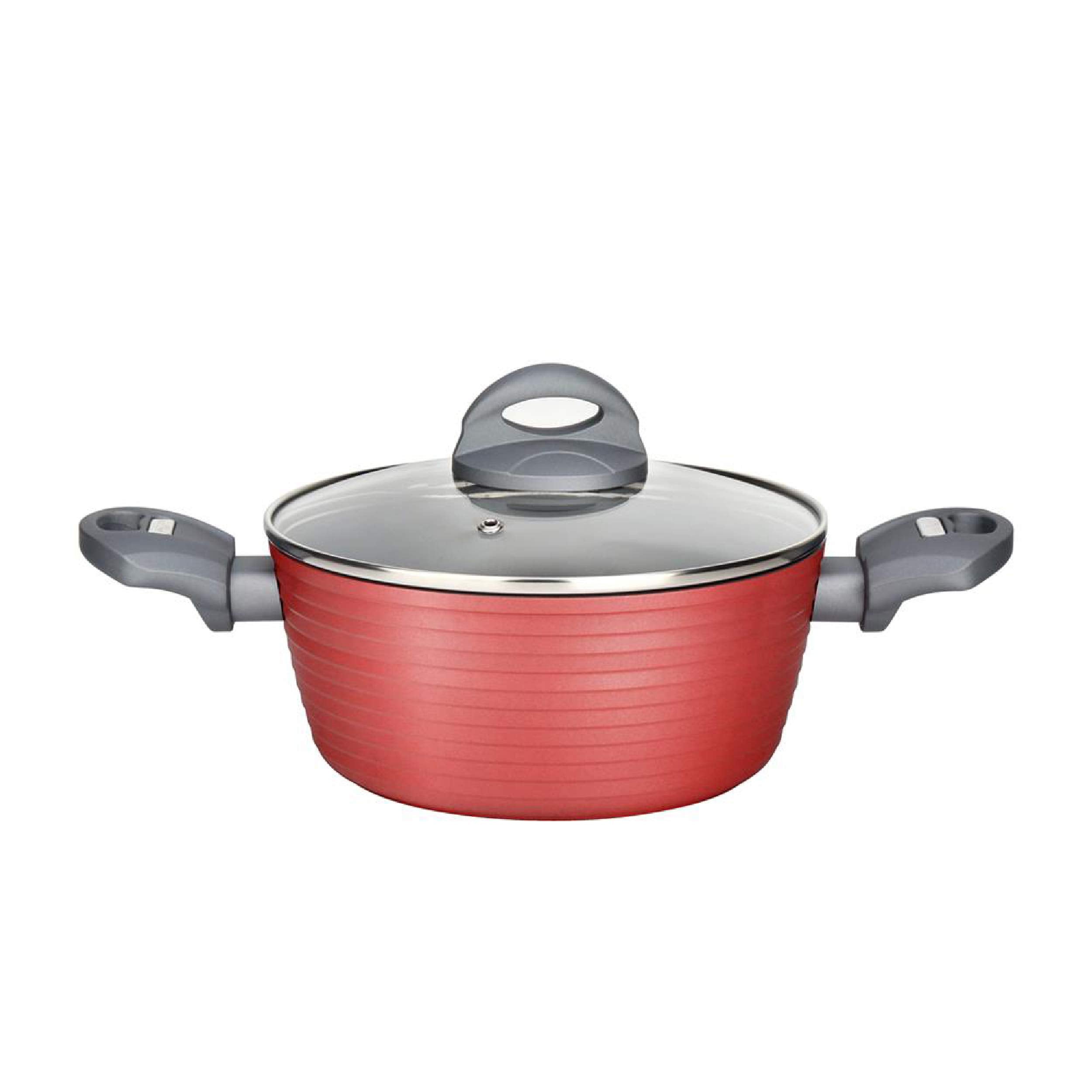 NutriChef Dutch Oven Pot with Lid  NonStick Stylish Kitchen Cookware with Dark Gray Inside and Red Outside, 3.4 Quart (Works w
